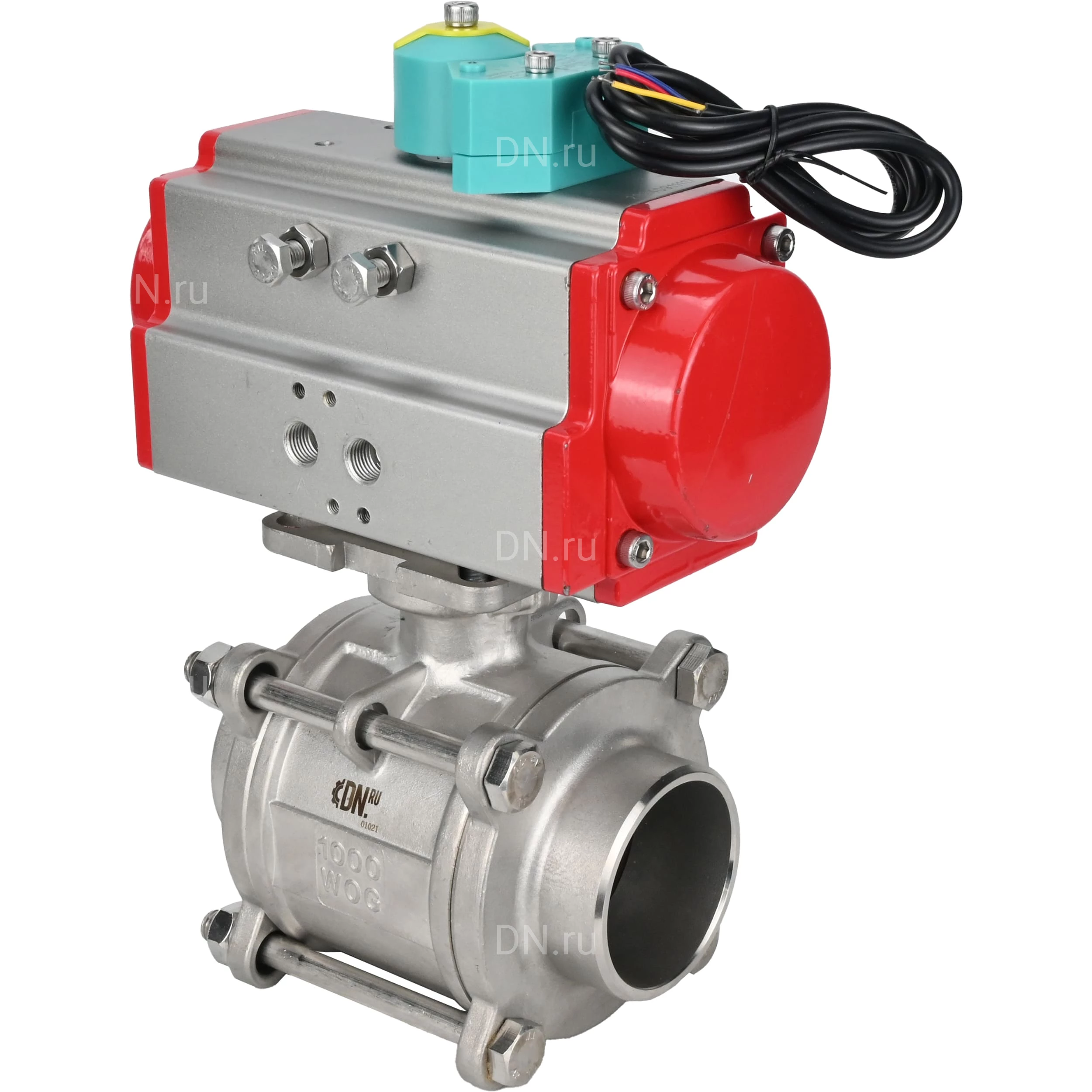 Изображение товара Кран шаровой BV3232P(3pc)-FP-W-ISO-H WDVF с пневмоприводом и магнитным переключателем