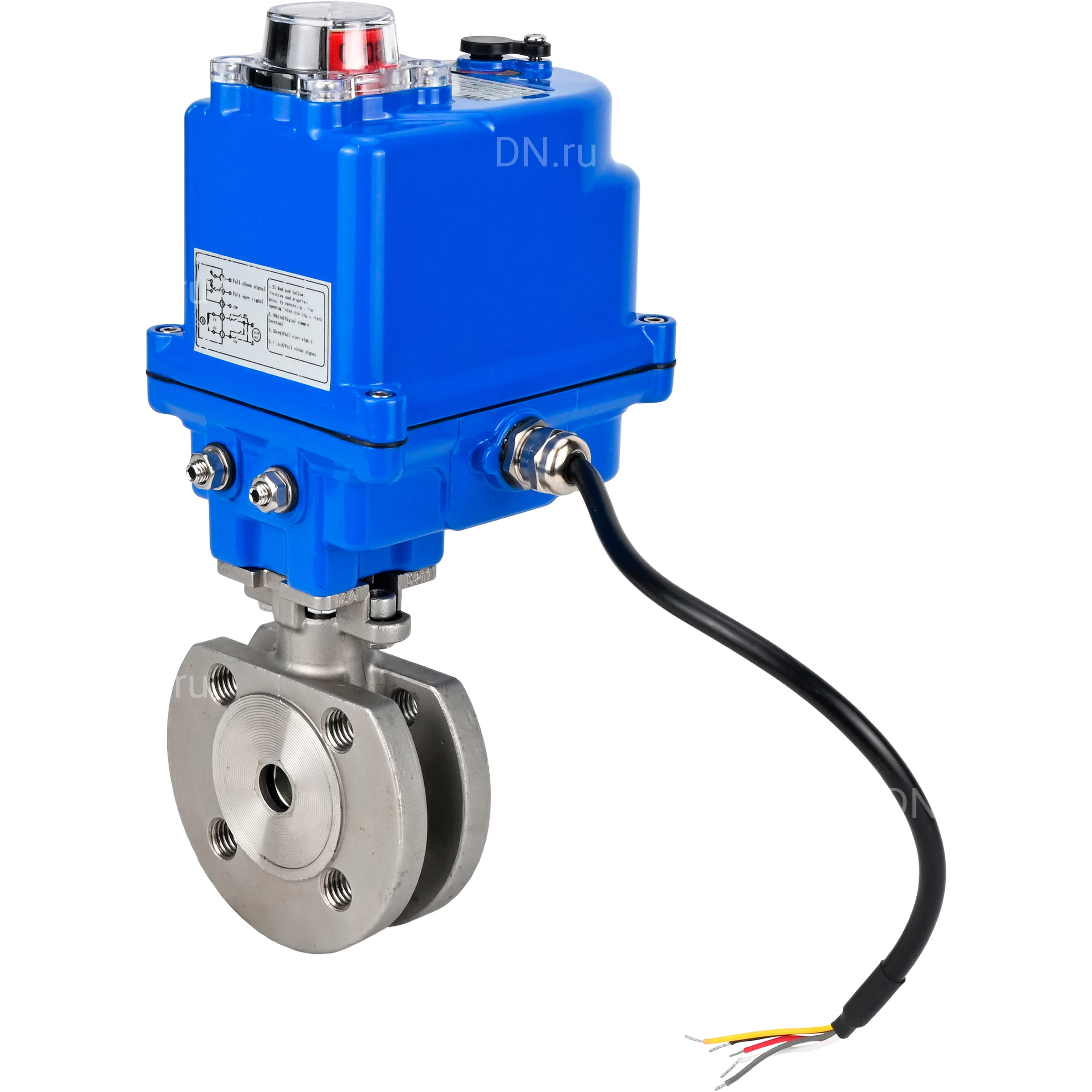 Изображение товара Кран шаровой DN.ru BV3232P-FP-Fb-ISO-H Ду20 Ру16 полнопроходной двухходовой, нержавеющая сталь SS316, межфланцевый, уплотнение - PTFE, с электроприводом QT-N-003EM-O1-220VAC-У1 blue