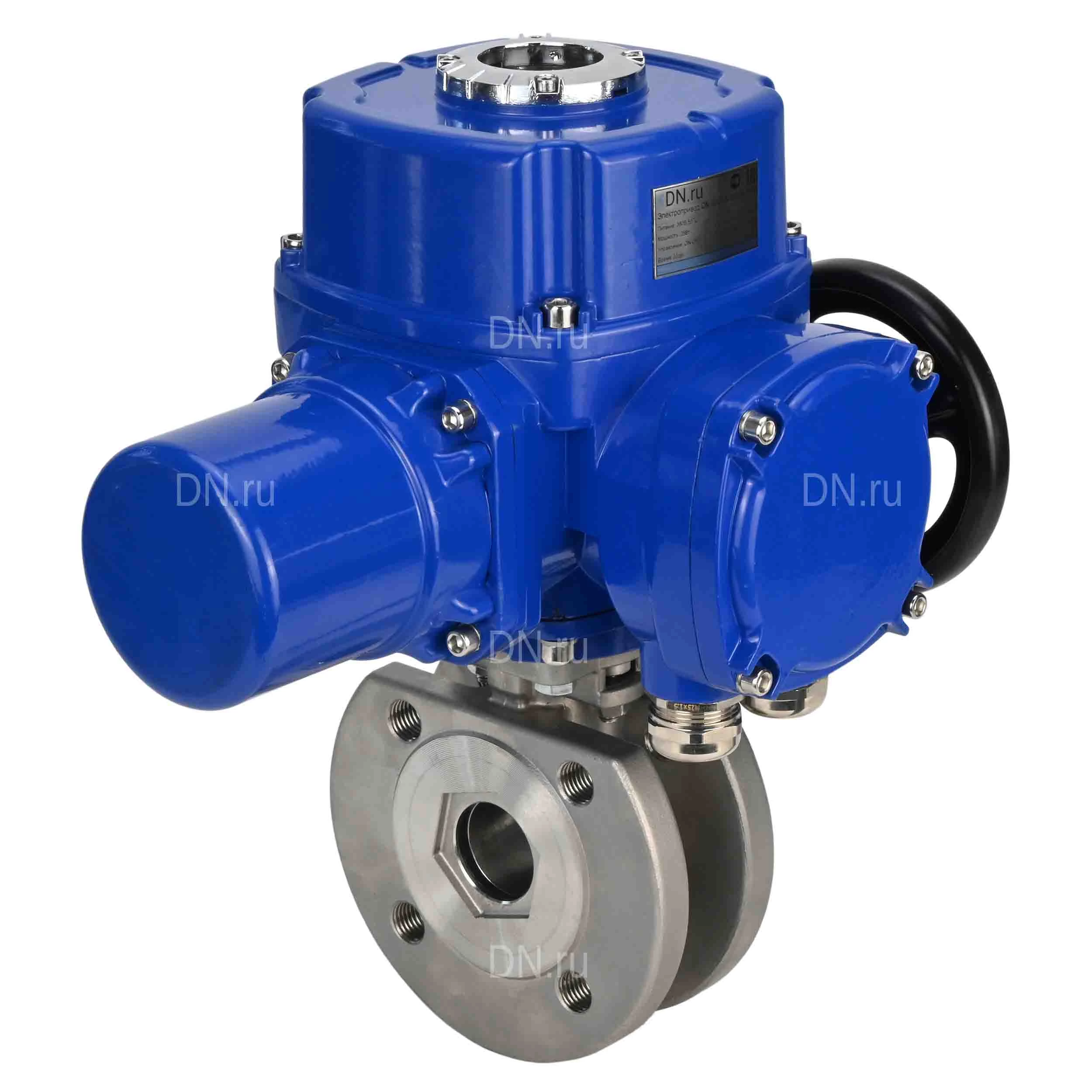 Изображение товара Кран шаровой DN.ru BV3232P-FP-Fb-ISO-H Ду20 Ру16 полнопроходной двухходовой, нержавеющая сталь, межфланцевый, уплотнение - PTFE, с 1/4-оборотным электроприводом DN.ru QT-N-005M-O2-220VAC-У1