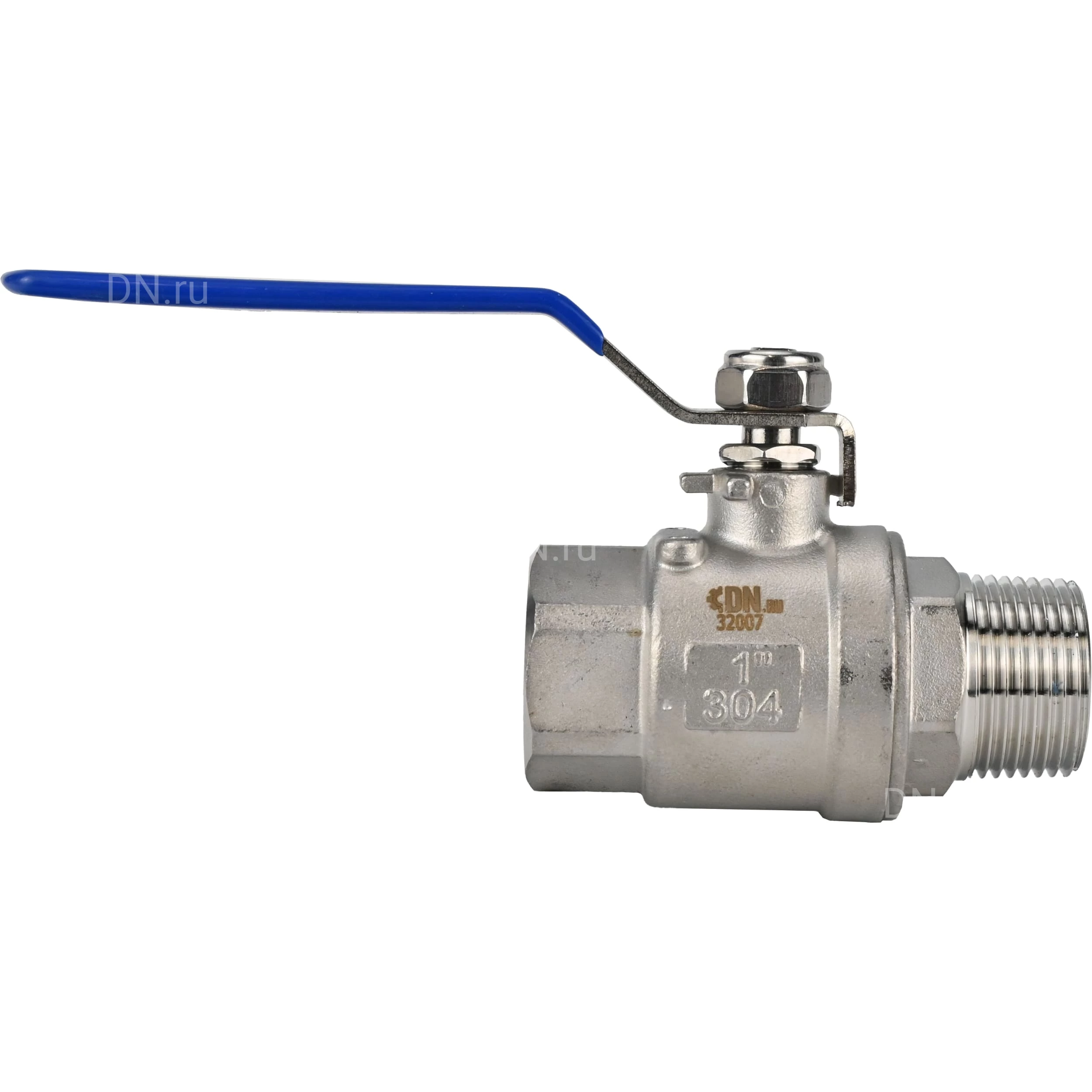 Изображение товара Кран шаровой DN.ru BV3131P(2pc)-FP-T-H ВР/НР Ду15 Ру63 нержавеющая сталь AISI 304, полнопроходной, внутренняя резьба/наружная резьба, уплотнение - PTFE, ручка-рычаг
