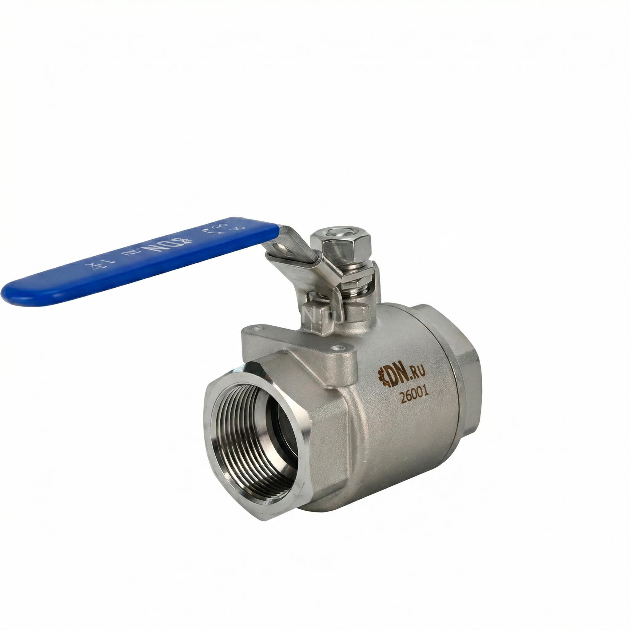 Изображение товара Кран шаровой DN.ru BV3232P(2pc)-FP-T-H Ду32 Ру140 полнопроходной двухходовой, нержавеющая сталь 316, внутренняя резьба, уплотнение - PTFE, ручка-рычаг