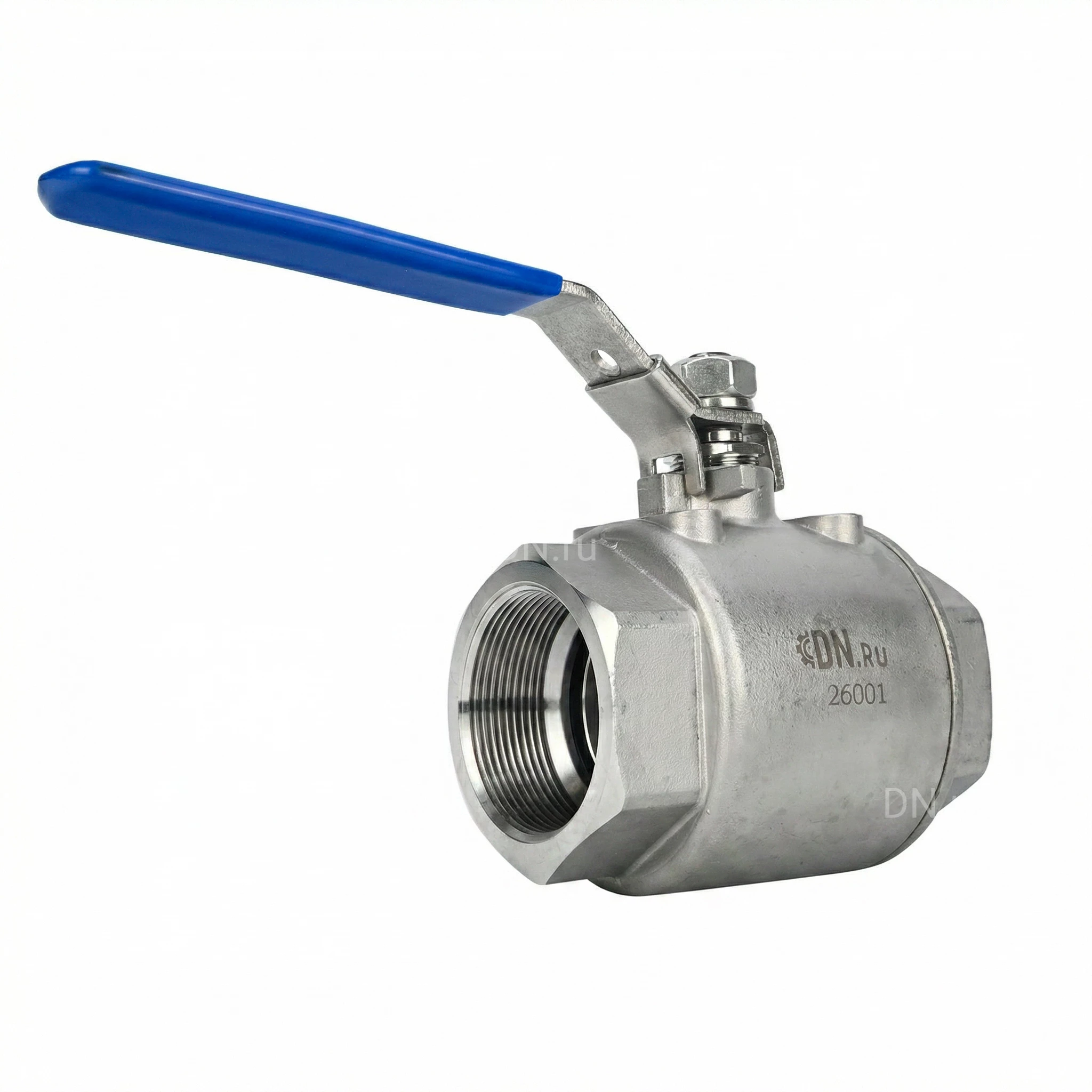 Изображение товара Кран шаровой DN.ru BV3232P(2pc)-FP-T-H Ду50 Ру140 полнопроходной двухходовой, нержавеющая сталь 316, внутренняя резьба, уплотнение - PTFE, ручка-рычаг