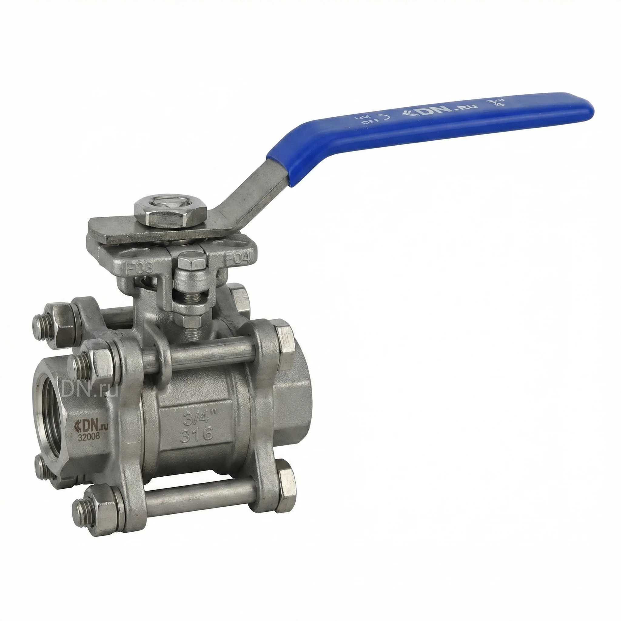 Изображение товара Кран шаровой DN.ru BV3232P(3pc)-FP-T-ISO-H 1\" Ду25 Ру63