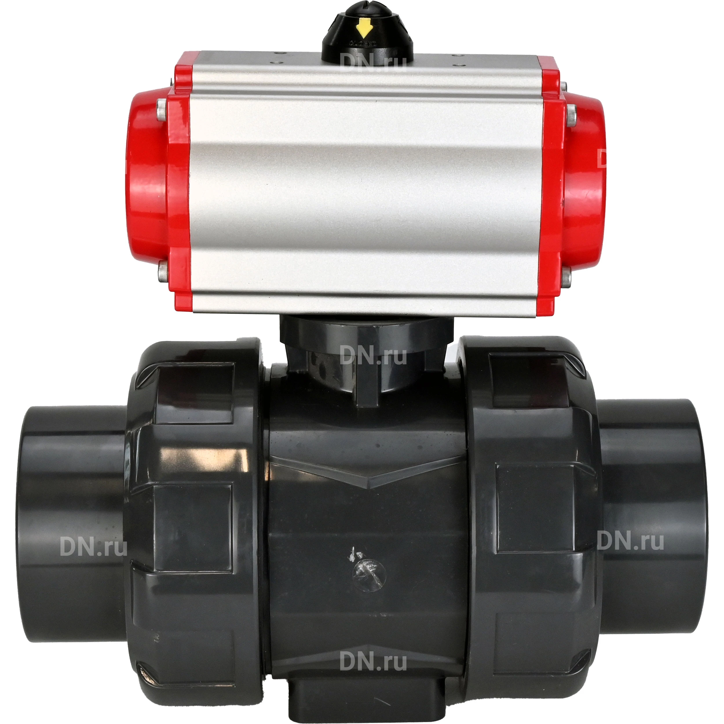 Изображение товара Кран шаровой DN.ru BV4242E-FP-GRM-ISO Дн20 Ру10 полнопроходной, корпус - НПВХ, шар - НПВХ, уплотнение - EPDM, с пневмоприводом PA-DA-052 двойного действия