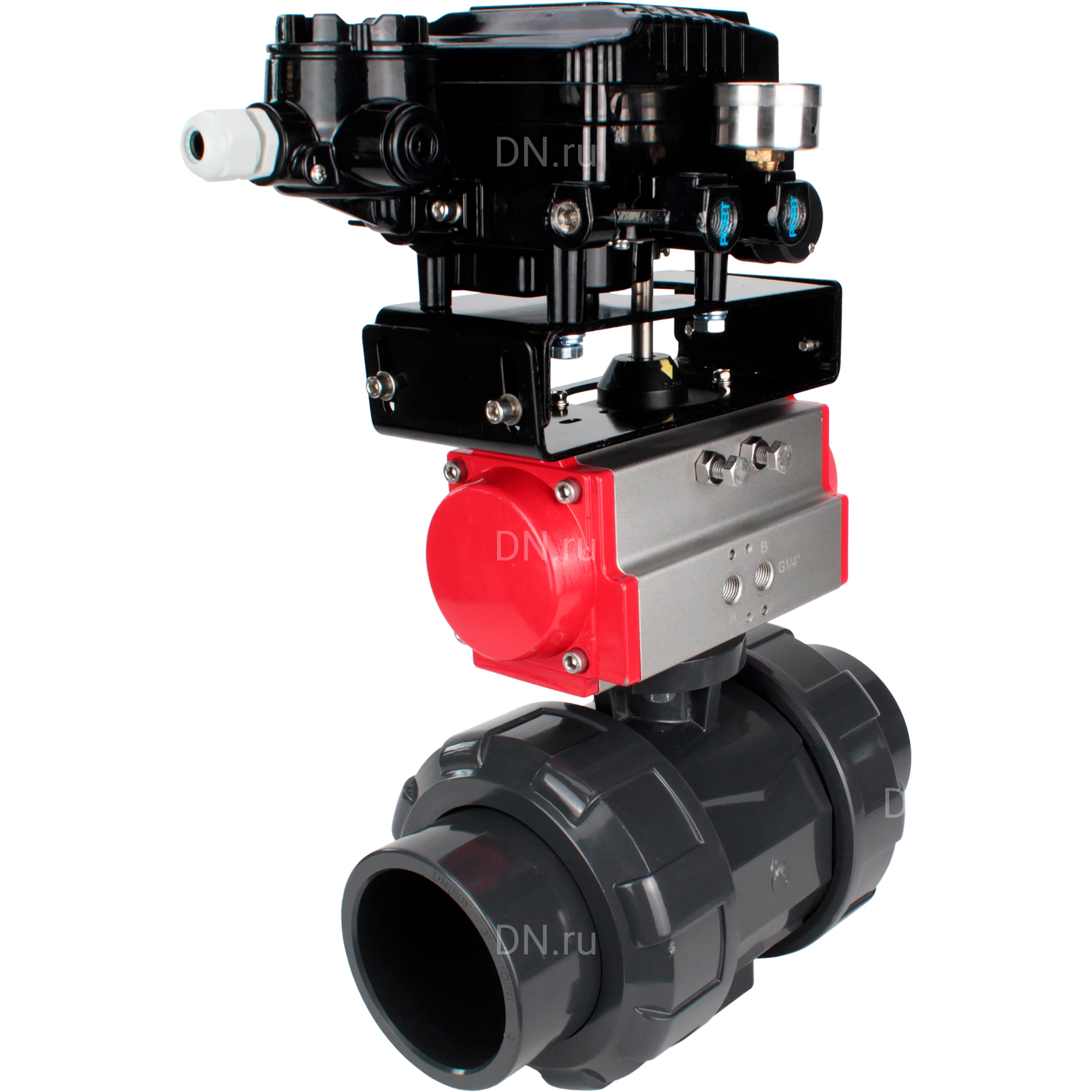 Изображение товара Кран шаровой DN.ru BV4242E-FP-GRM-ISO, DN80, PN10, пневмопривод