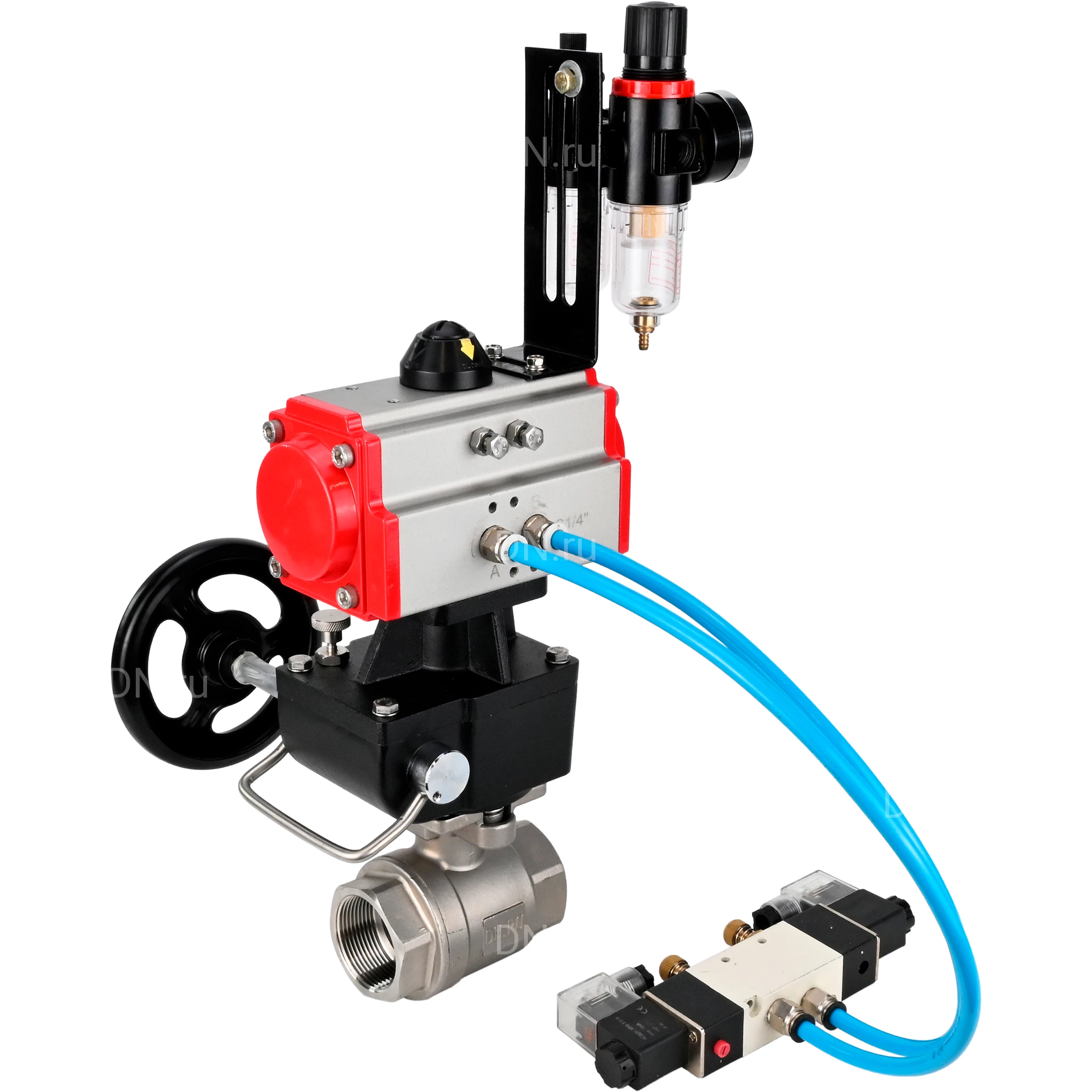 Изображение товара Кран шаровой DN.ru BV3232P(2pc)-FP-T-ISO-H Ду15 Ру63, внутренняя резьба, полнопроходной, нержавеющая сталь SS316, PTFE, с пневмоприводом PA-DA-052, пневмораспределителем 4V320-10 AC220V, ручным дублером MON1-250-T26-ISO, БПВ AFC2000 Изображение товара Кран шаровой DN.ru BV3232P(2pc)-FP-T-ISO-H Ду15 Ру63, внутренняя резьба, полнопроходной, нержавеющая сталь SS316, PTFE, с пневмоприводом PA-DA-052, пневмораспределителем 4V320-10 AC220V, ручным дублером MON1-250-T26-ISO, БПВ AFC2000