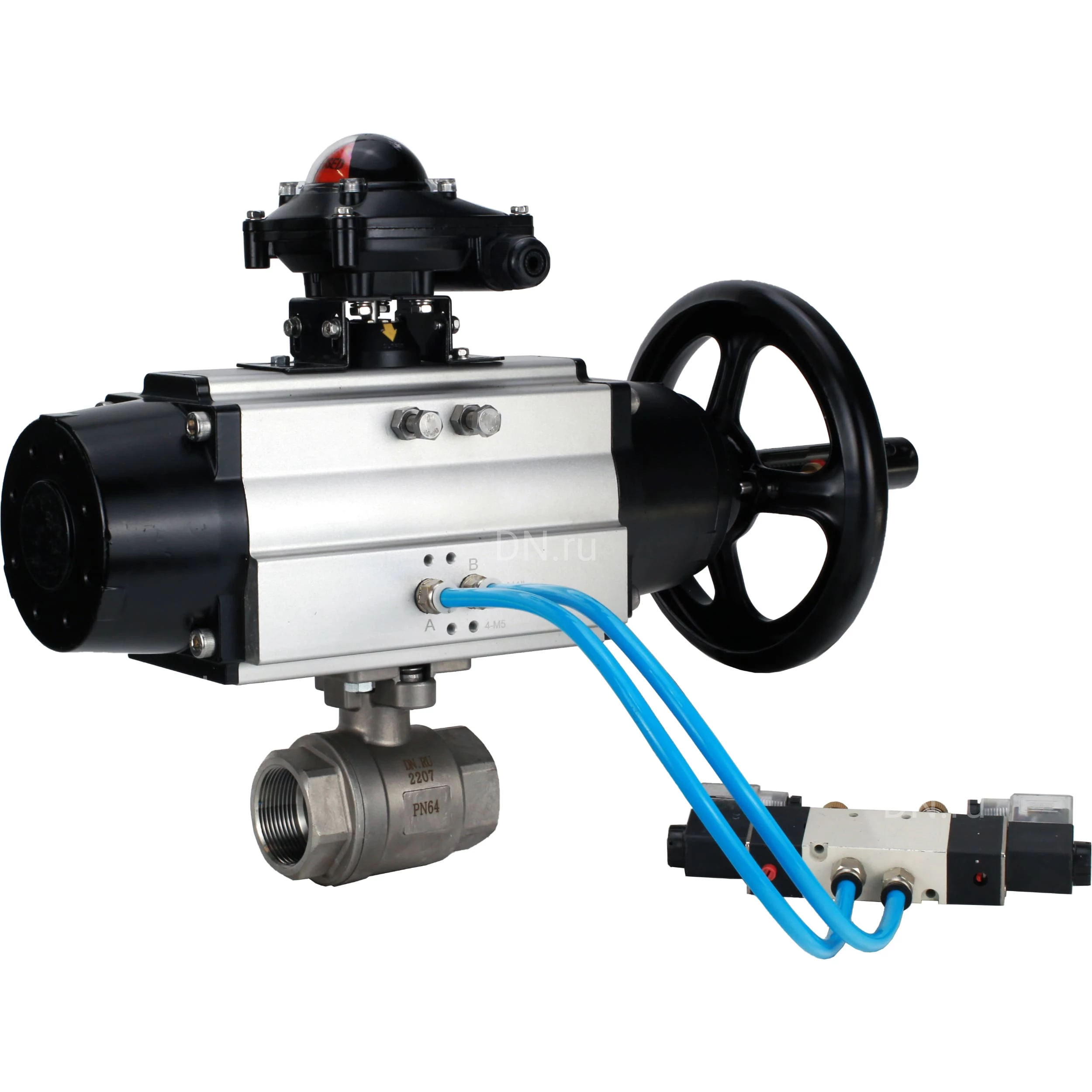 Изображение товара Кран шаровой DN.ru BV3232P(2pc)-FP-T-ISO-H: 80 мм, полнопроходной, с пневмоприводом