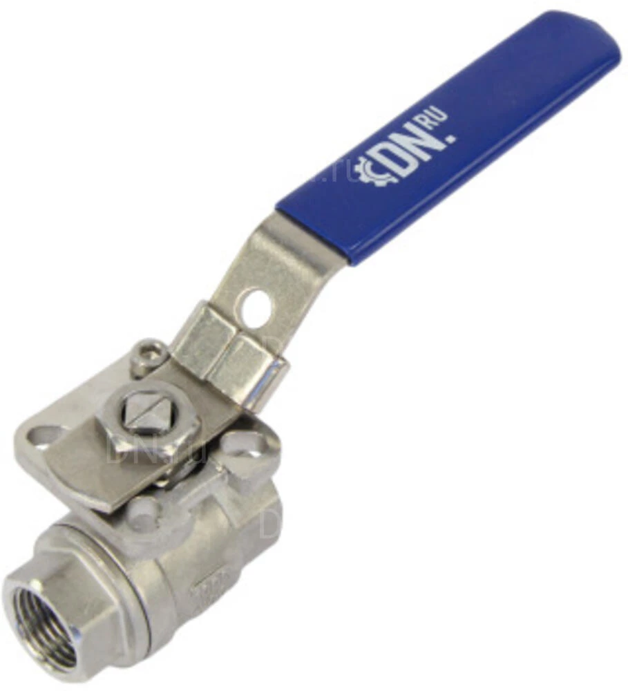 Изображение товара Кран шаровой DN.ru BV3232P(2pc)-FP-T-ISO-H Ду15 Ру63 полнопроходной двухходовой, нержавеющая сталь 316, внутренняя резьба, уплотнение - PTFE, с ISO-фланцем и рукояткой, 9х9, F03/F04