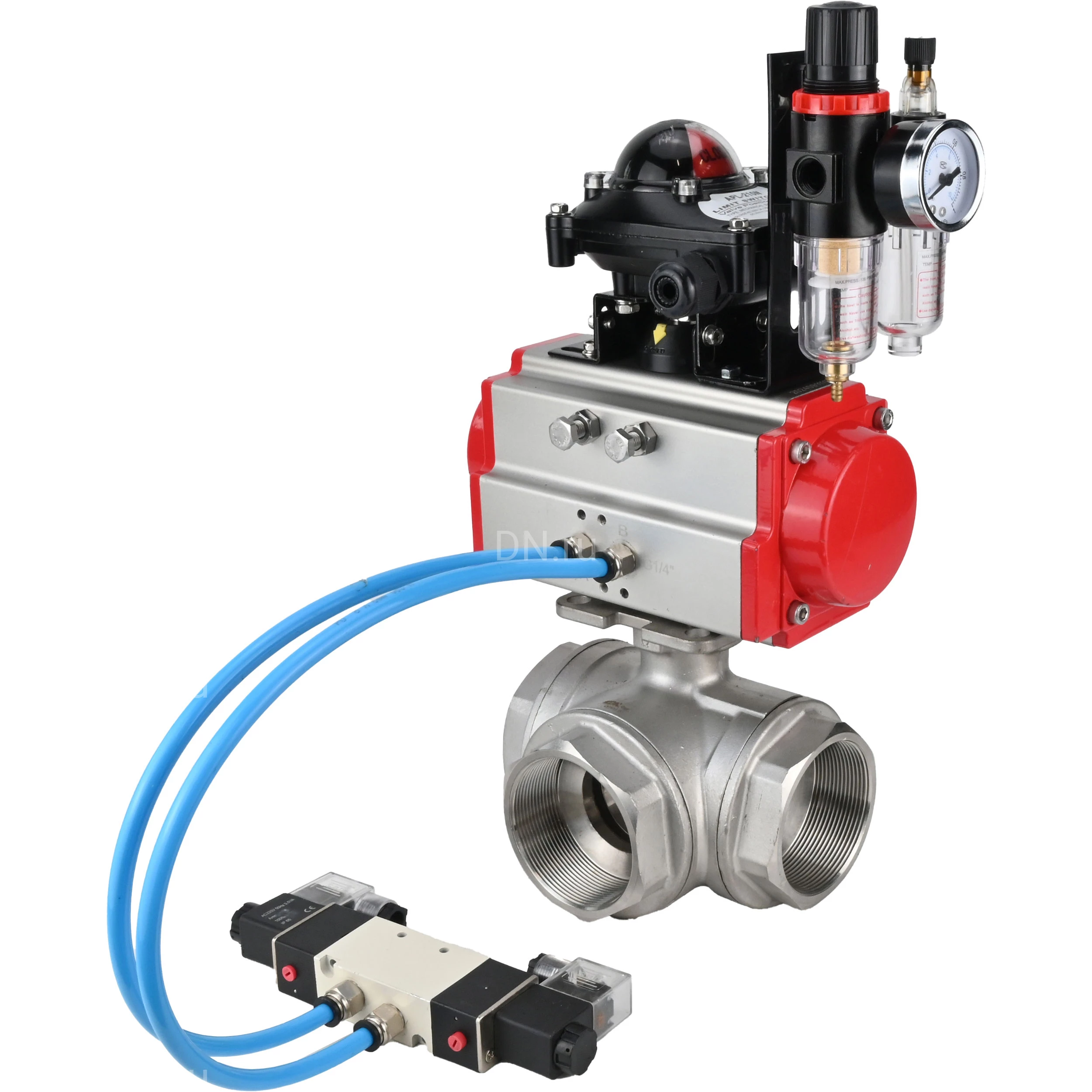 Изображение товара Кран шаровой DN ru BV3232P 4pc SP 3WL T ISO H Ду25 Ру63 пневмопривод PA-SA-052