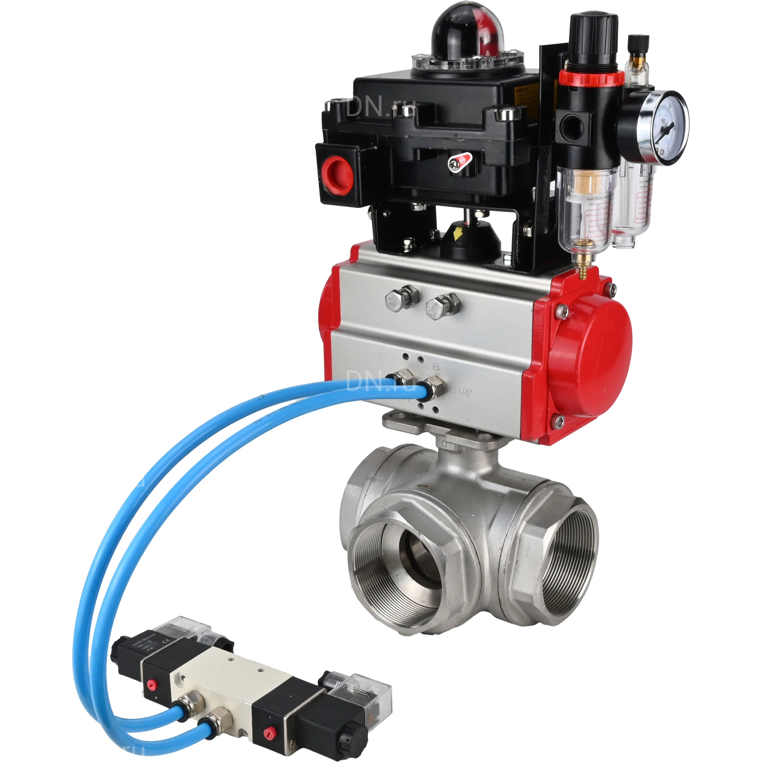 Изображение товара Кран шаровой DN.ru BV3232P(4pc)-SP-3WL-T-ISO-H Ду32 Ру63, стандартнопроходной, четырехсоставной, нержавеющая сталь 316, PTFE, внутренняя резьба, с пневмоприводом PA-SA-065, пневмораспределителем 4V320-08 AC220V, БКВ APL-410N Ex, БПВ AFC2000 Изображение товара Кран шаровой DN.ru BV3232P(4pc)-SP-3WL-T-ISO-H Ду32 Ру63, стандартнопроходной, четырехсоставной, нержавеющая сталь 316, PTFE, внутренняя резьба, с пневмоприводом PA-SA-065, пневмораспределителем 4V320-08 AC220V, БКВ APL-410N Ex, БПВ AFC2000