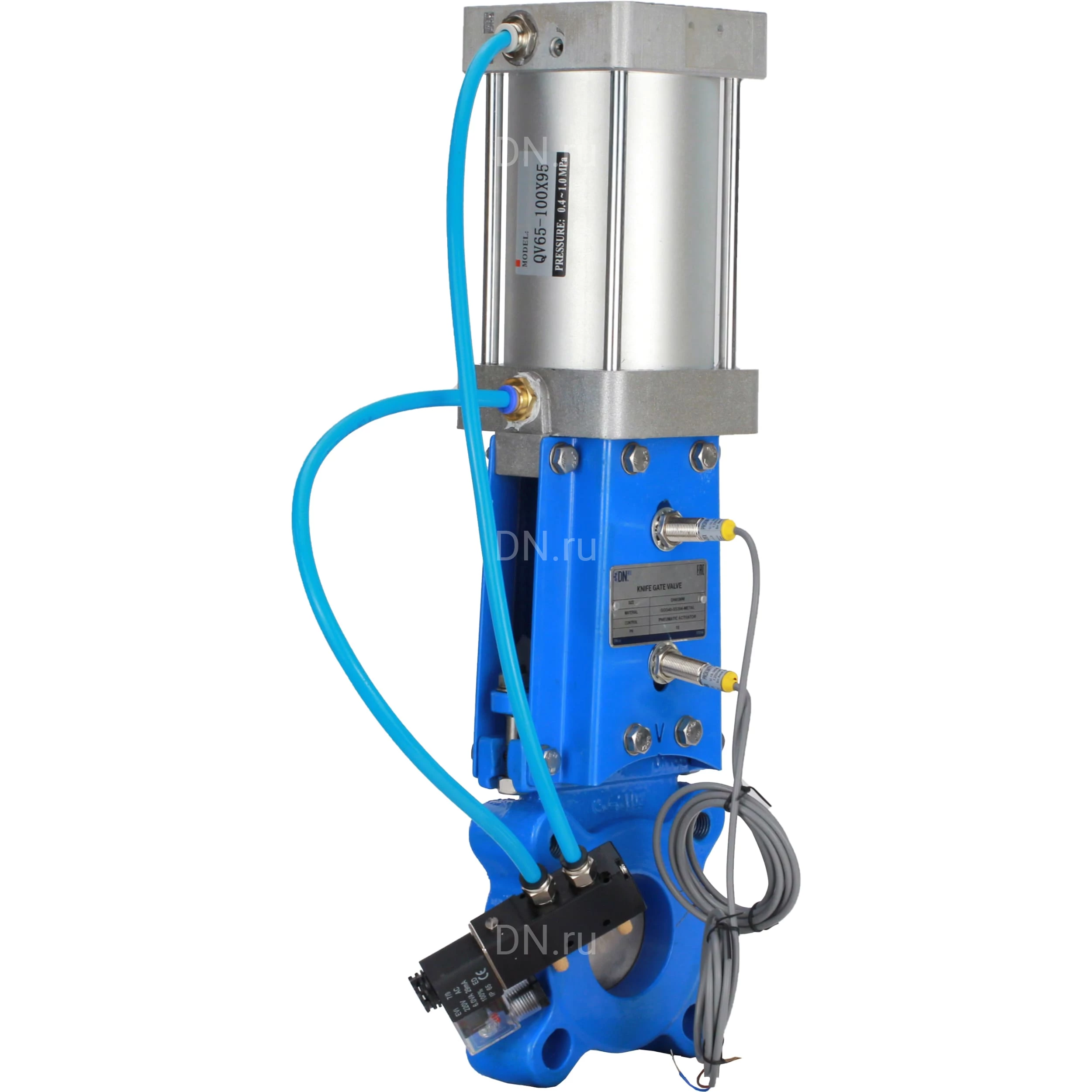 Изображение товара Задвижка шиберная DN.ru GVKR1331M-1W-Fb-2P Ду65 Ру16 межфланцевая пневмопривод