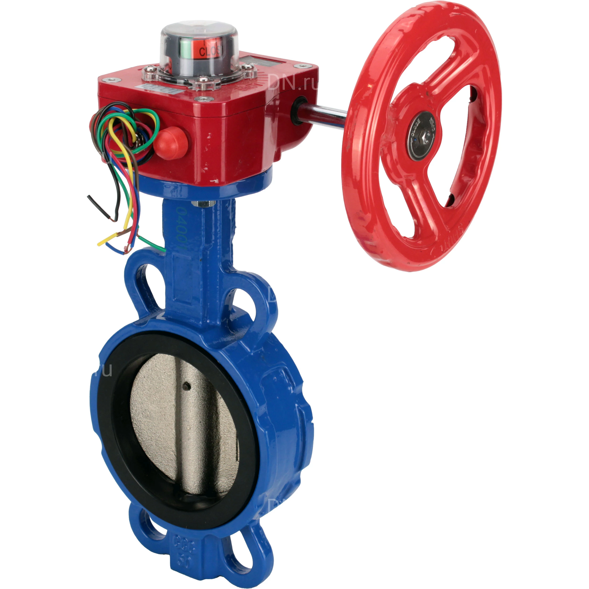 Изображение товара Затвор дисковый поворотный DN.ru WBV1413E-2W-Fb-H Ду40 Ру16 межфланцевый, корпус - чугун GGG50, диск - чугун GGG40, уплотнение - EPDM, 9х9, F05, с редуктором HGBF RQN1-180Z с индикатором положения и датчиком обратной связи