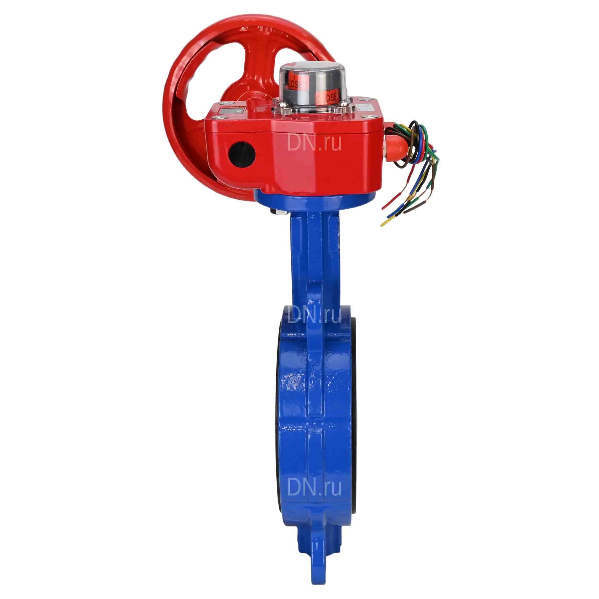 Изображение товара Затвор дисковый поворотный DN.ru WBV1432E-2W-Fb-H Ду100, с редуктором, межфланцевый, чугун, нержаве