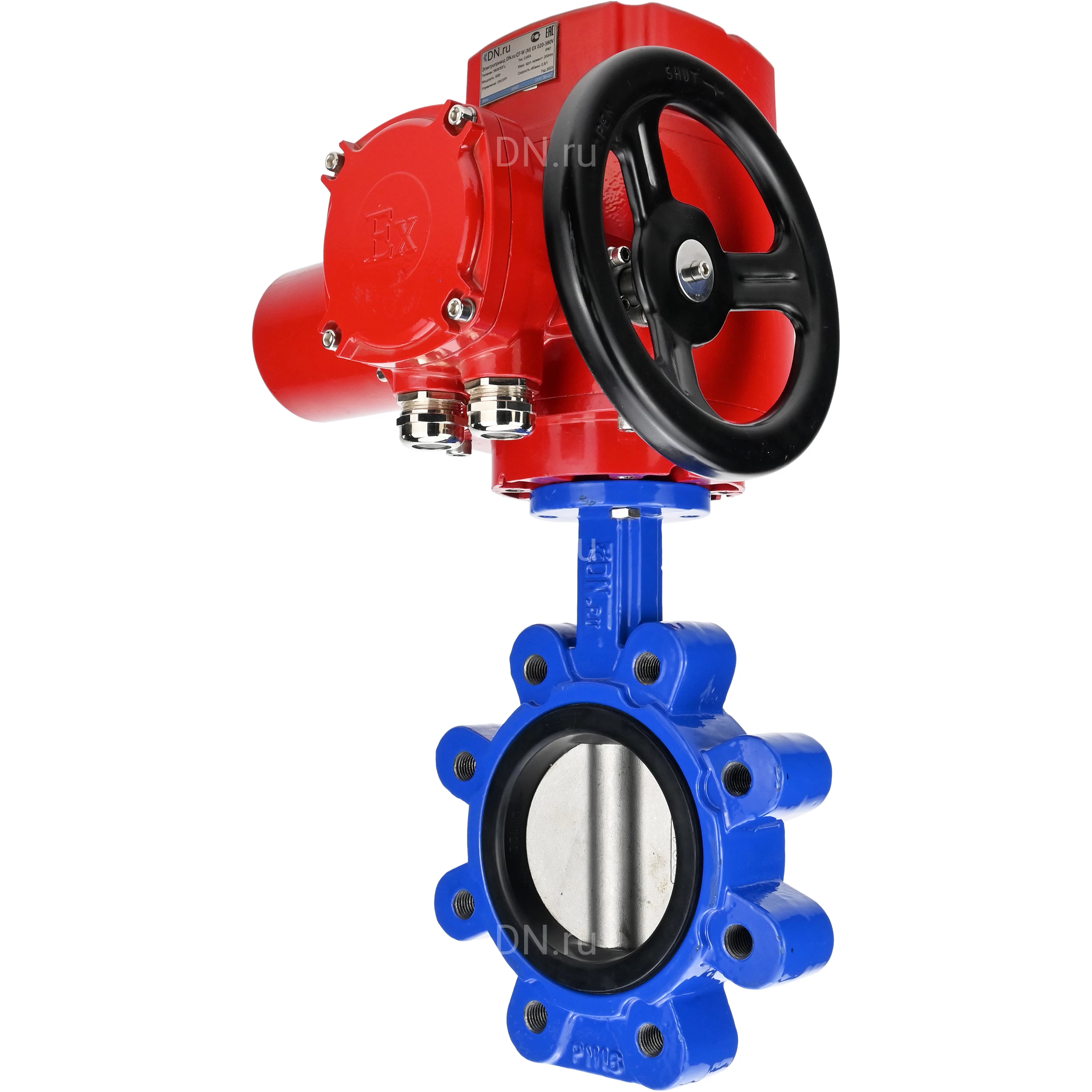 Изображение товара Затвор дисковый поворотный DN.ru WBV1616N-2W-Fb-H Ду80 с электроприводом QT-EX-005M-O2-380VAC