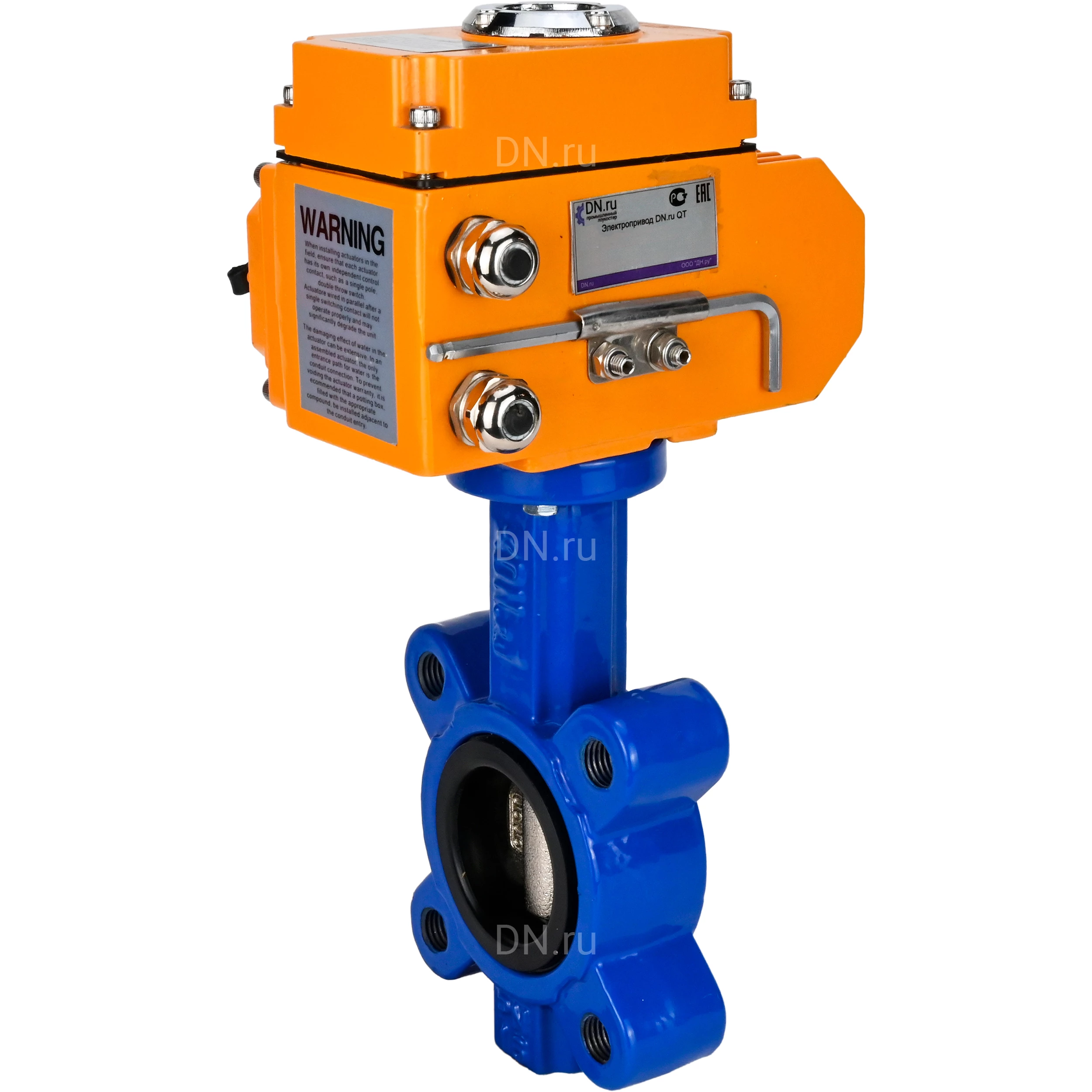Затвор дисковый поворотный DN.ru WBV1616E-2W-Fb-H Ду65 Ру16 LUG корпус - чугун QT450, диск - чугун QT450, уплотнение - EPDM, межфланцевый, с электроприводом DN.ru QT-N-005EM-O1-220VAC-У1 220В