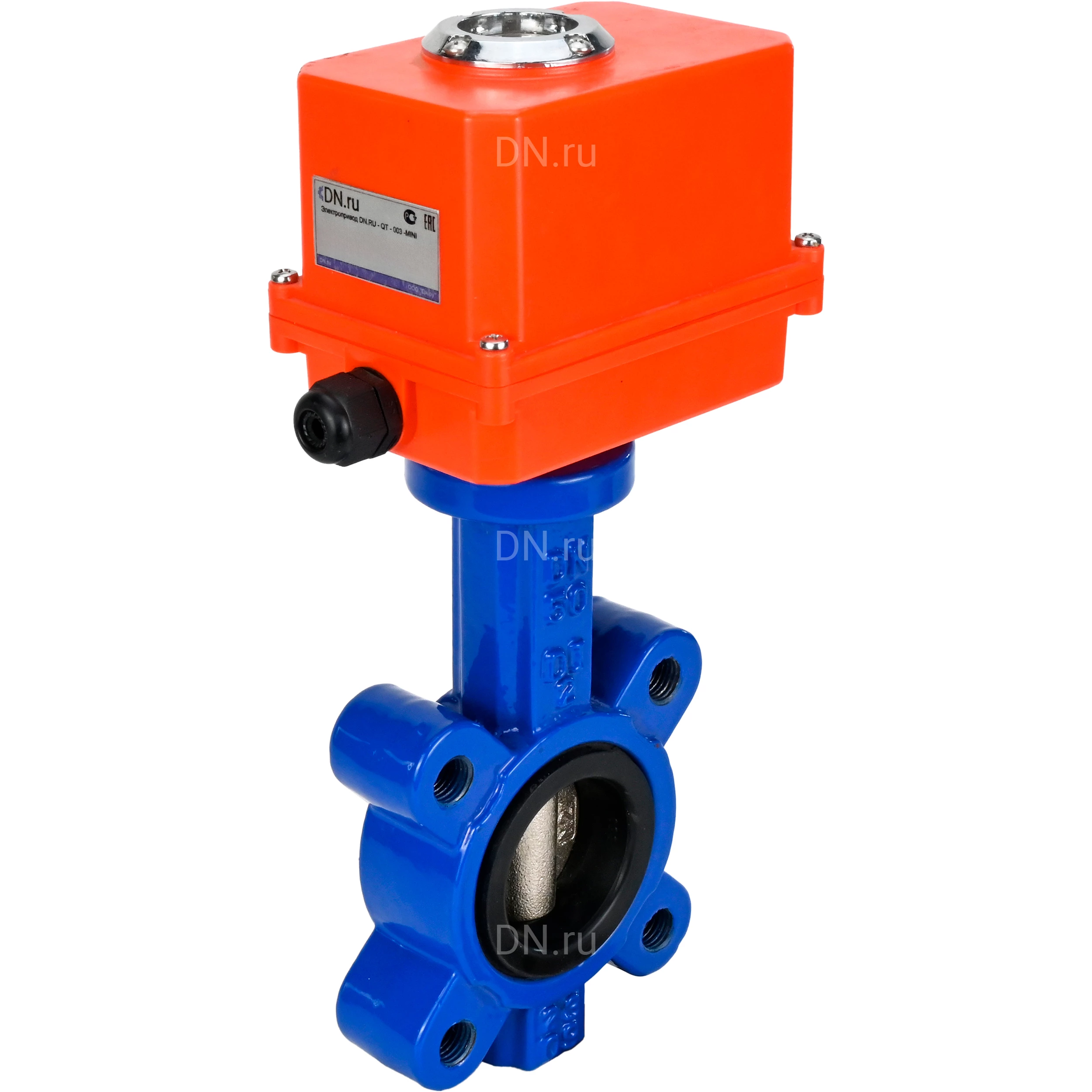 Изображение товара Затвор дисковый поворотный DN.ru Ду50 Ру16 с электроприводом 220В чугун