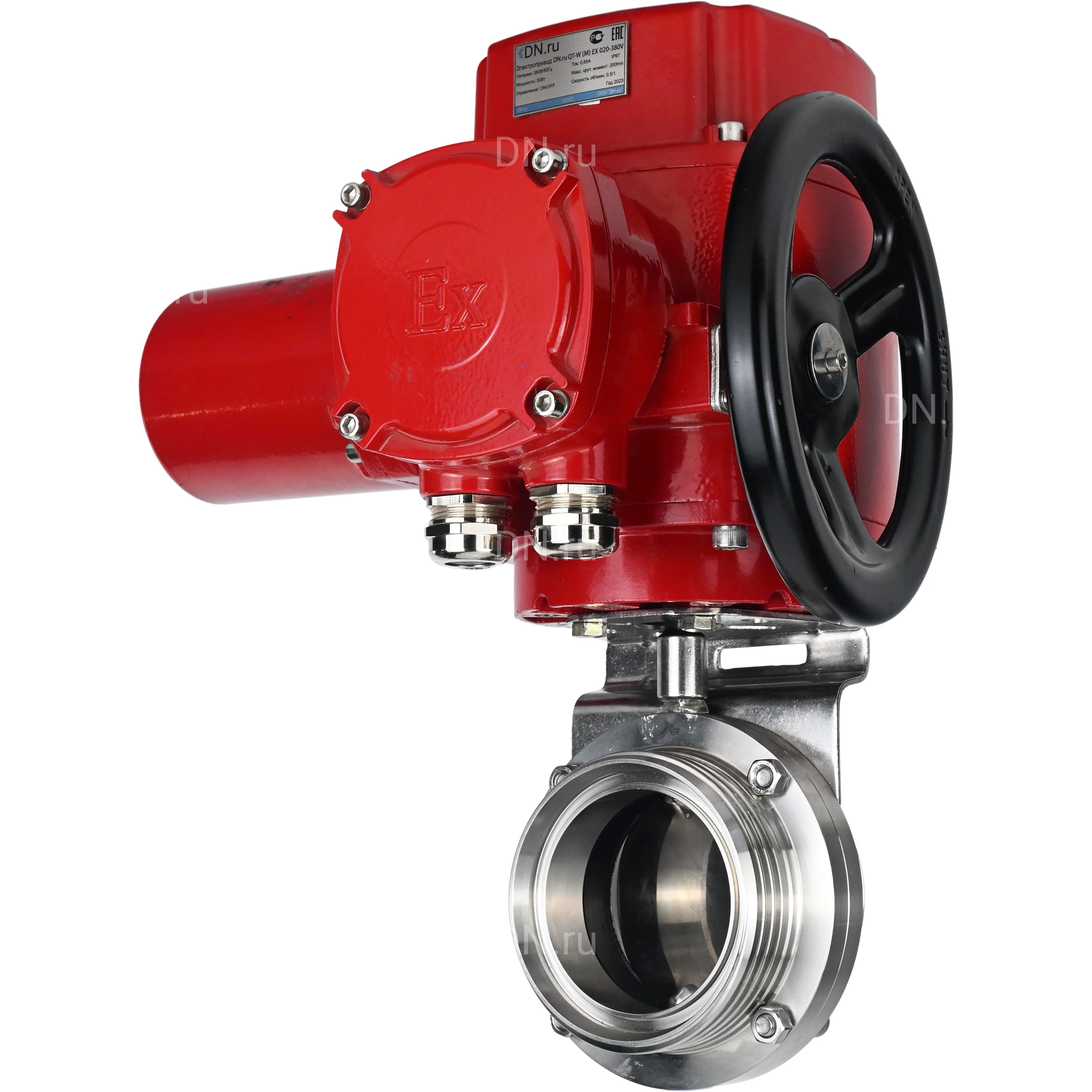 Изображение товара Затвор дисковый поворотный DN.ru WBV3131E-2W-T-H Ду15 Ру10 электропривод 380В