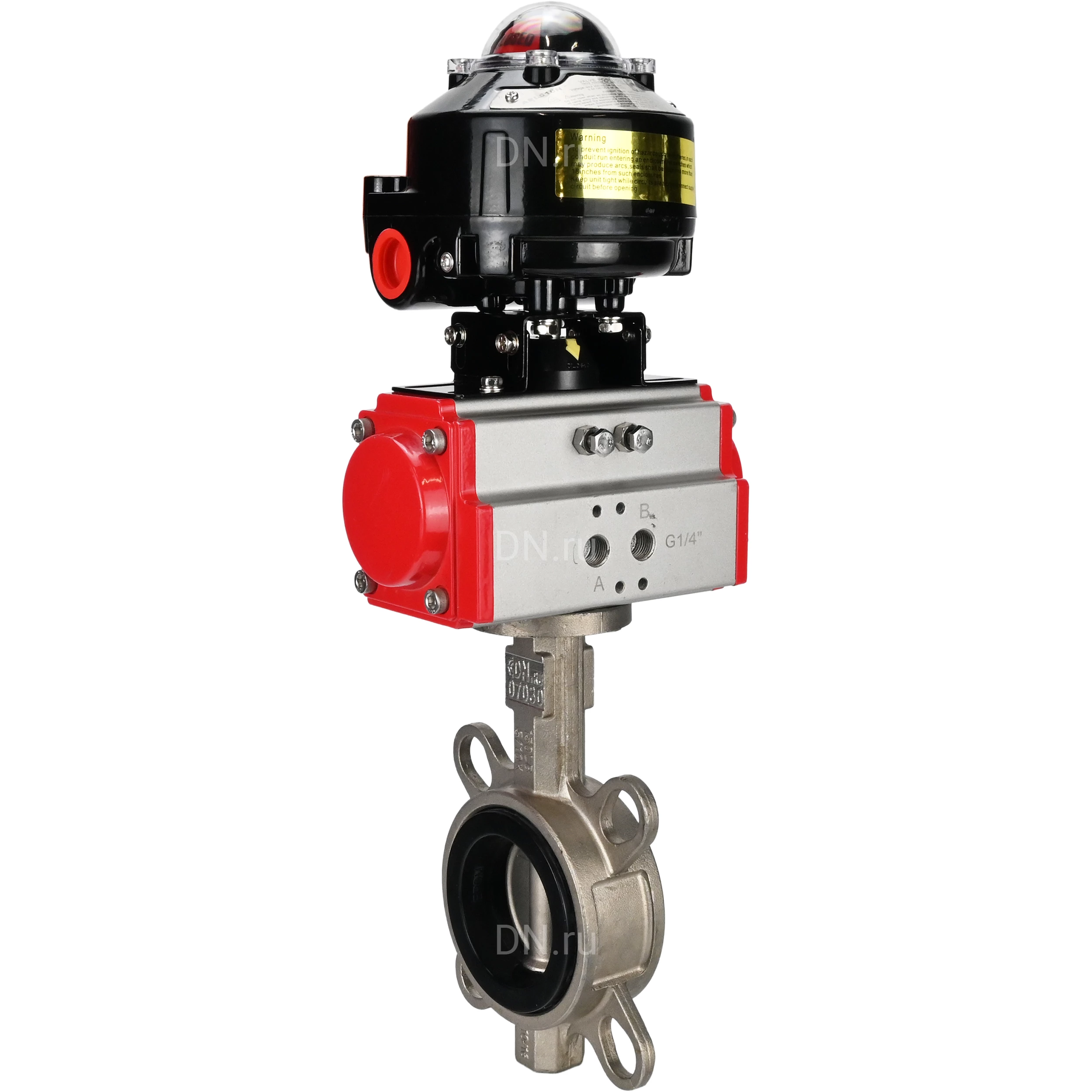 Изображение товара Затвор дисковый поворотный DN.ru WBV3232E-2W-Fb-H Ду300 Ру16 нержавеющая сталь пневмопривод