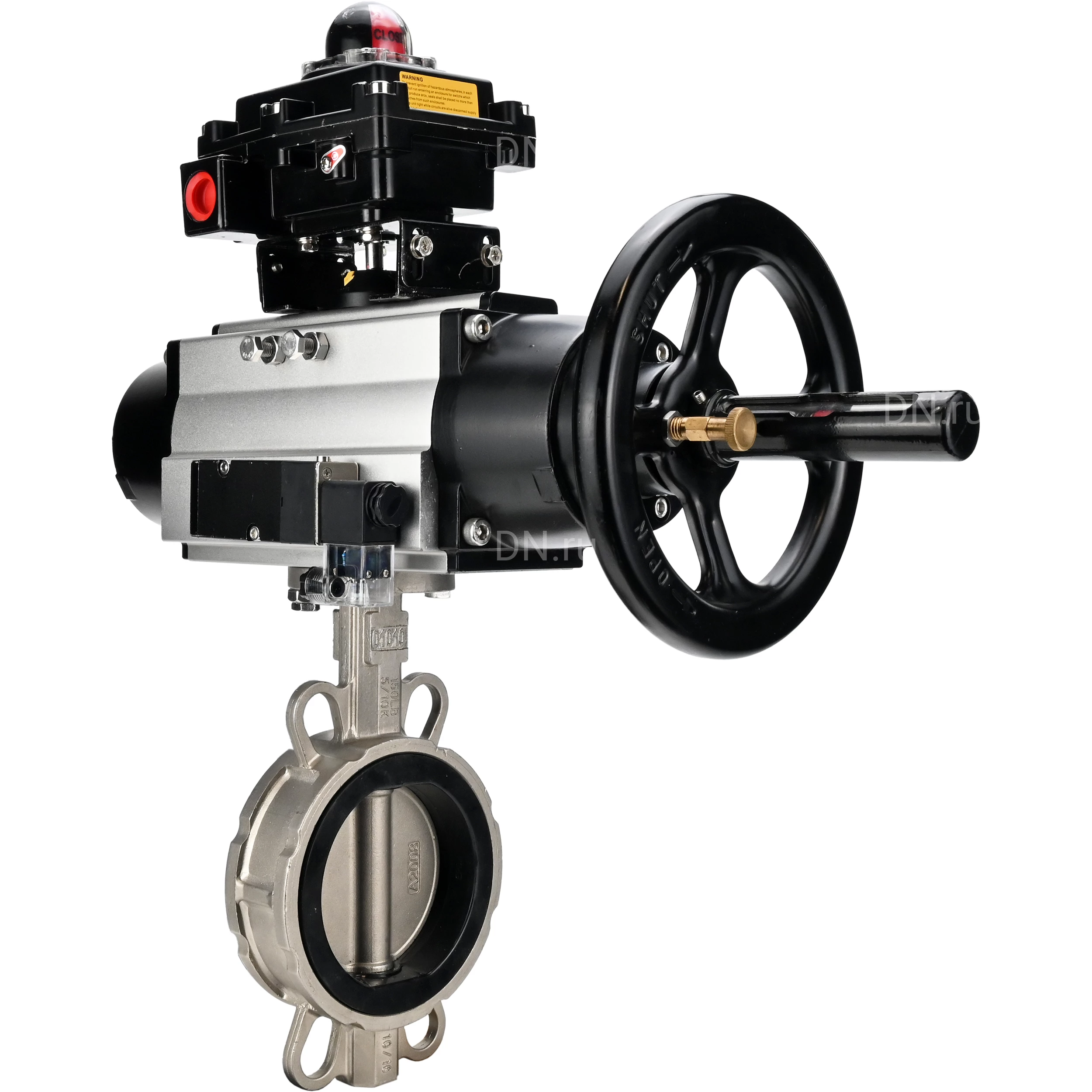 Изображение товара Затвор дисковый поворотный DN.ru WBV3232V-2W-Fb-H Ду150 Ру16 с пневмоприводом