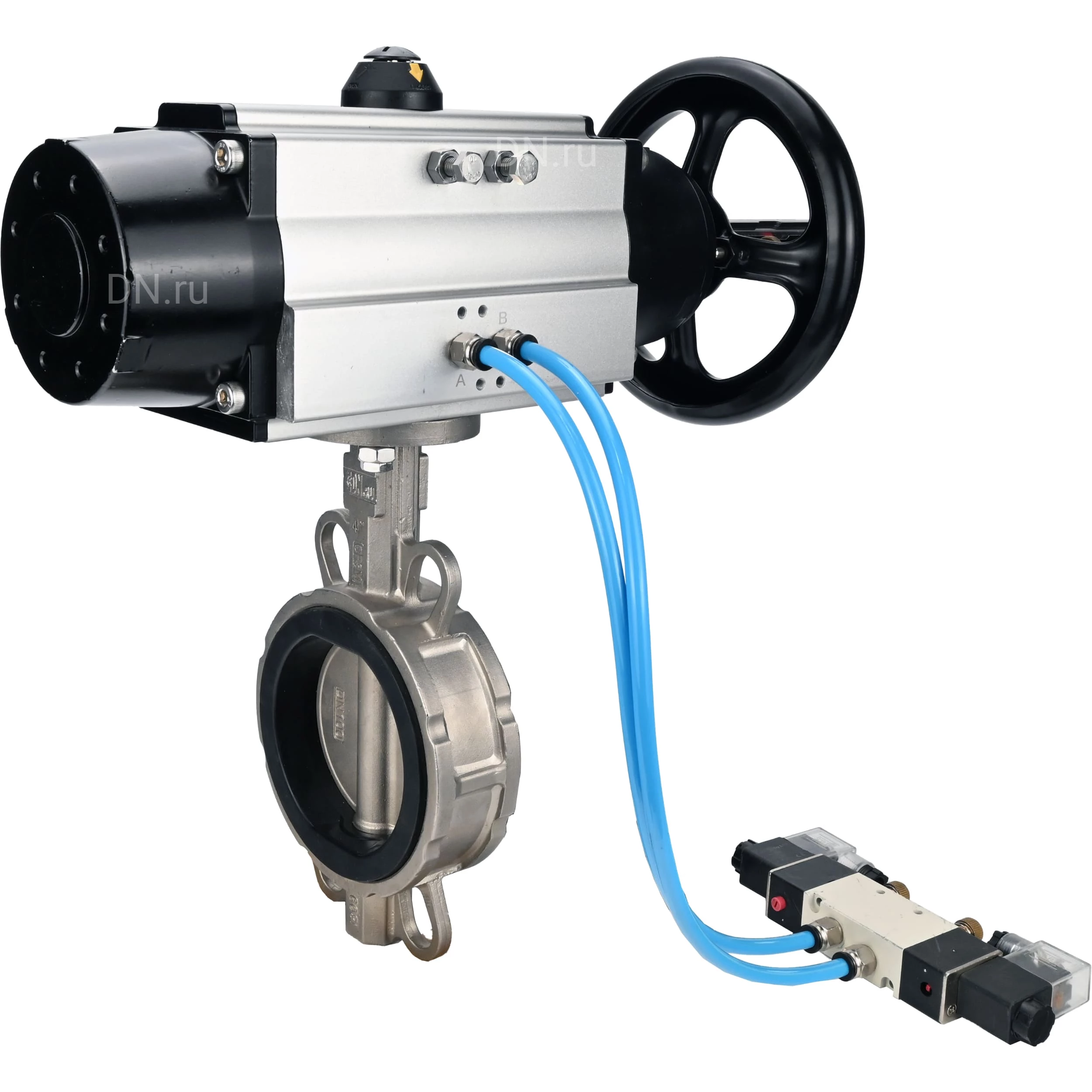 Изображение товара Затвор дисковый поворотный DN.ru WBV3232E-2W-Fb-H Ду150 Ру16 с пневмоприводом