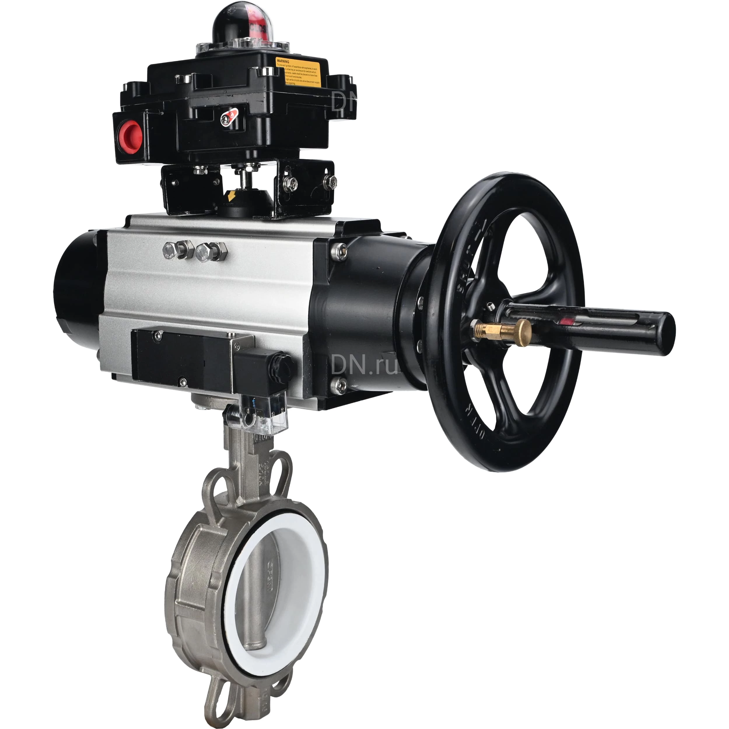 Изображение товара Поворотный дисковый затвор DN.ru WBV3232P-2W-Fb-H Ду100 Ру16 с пневмоприводом