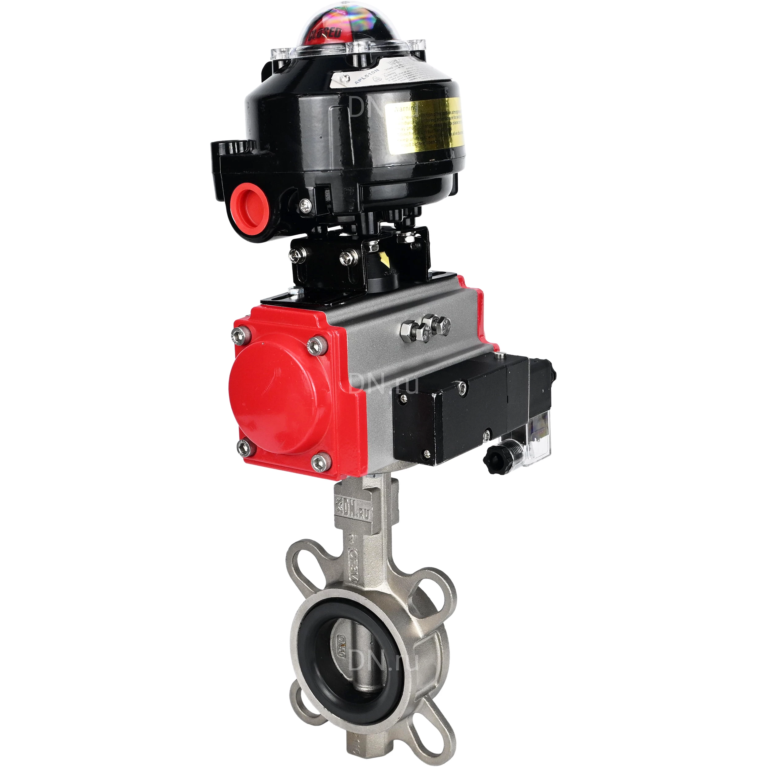 Изображение товара Затвор дисковый поворотный DN.ru WBV3232N-2W-Fb-H Ду80 Ру16 с пневмоприводом