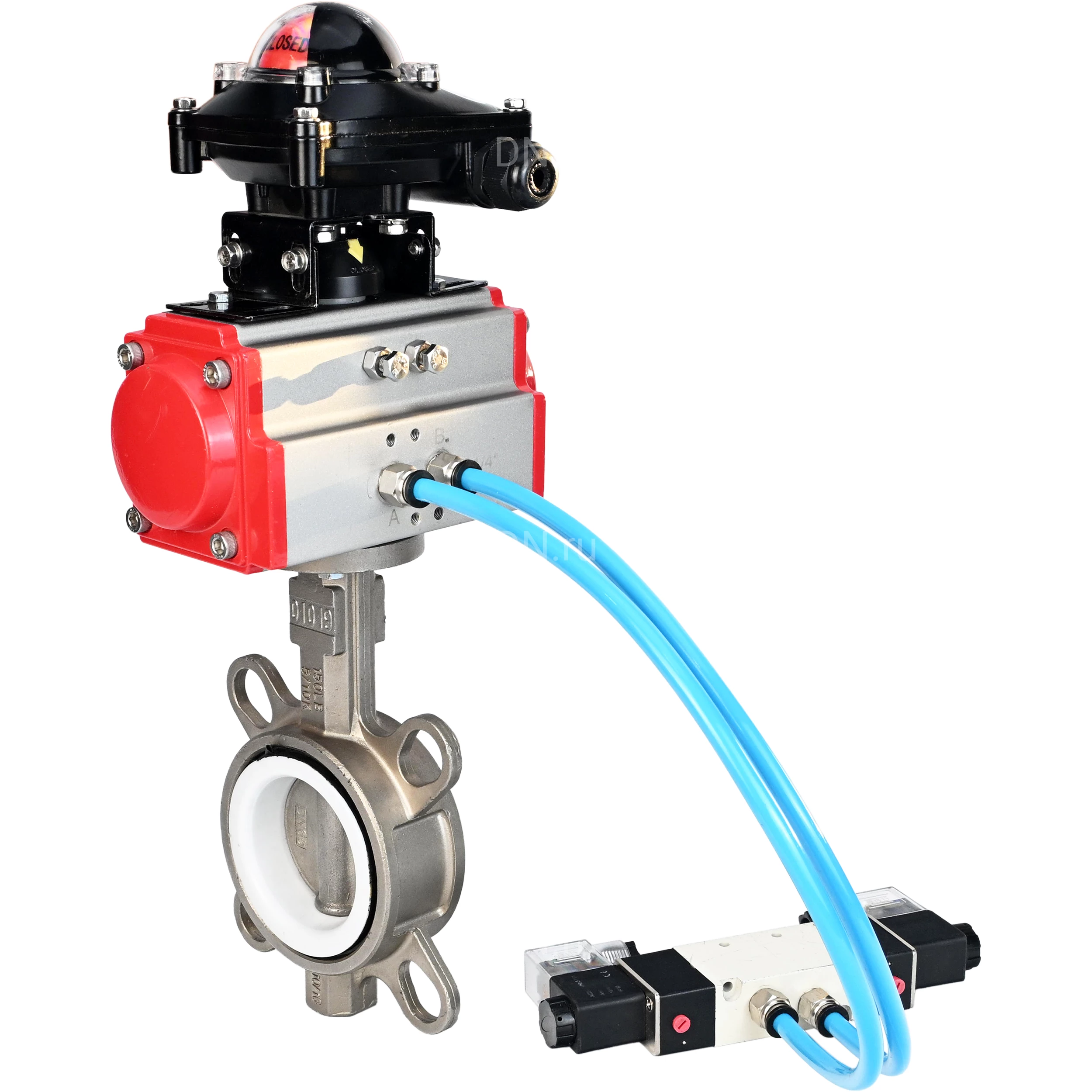 Изображение товара Затвор дисковый поворотный DN.ru WBV3131P-2W-Fb-H Ду150 Ру16 с пневмоприводом и блоком АPL-210N