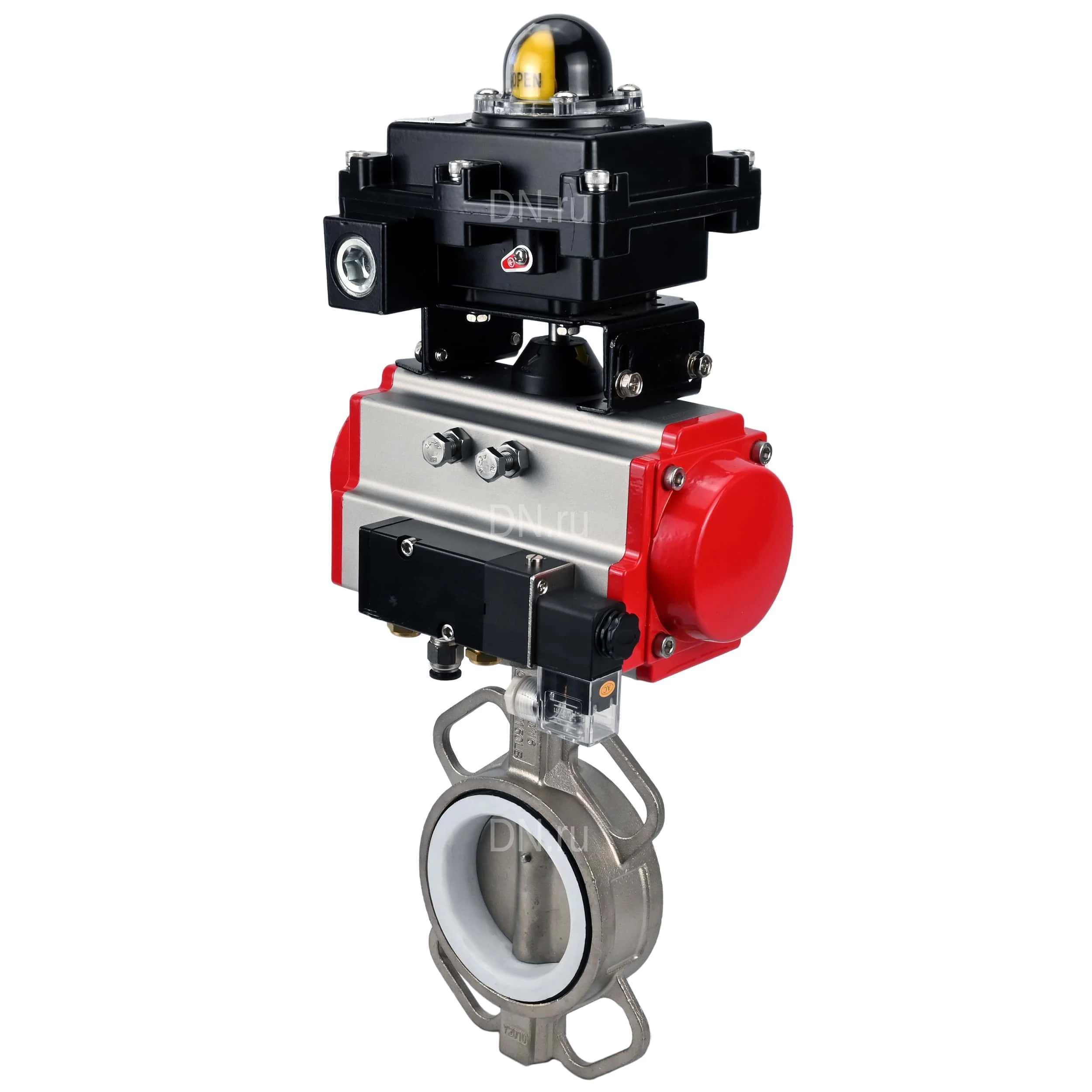 Изображение товара Затвор дисковый поворотный DN.ru WBV3232P-2W-Fb-H Ду300 Ру16 с пневмоприводом