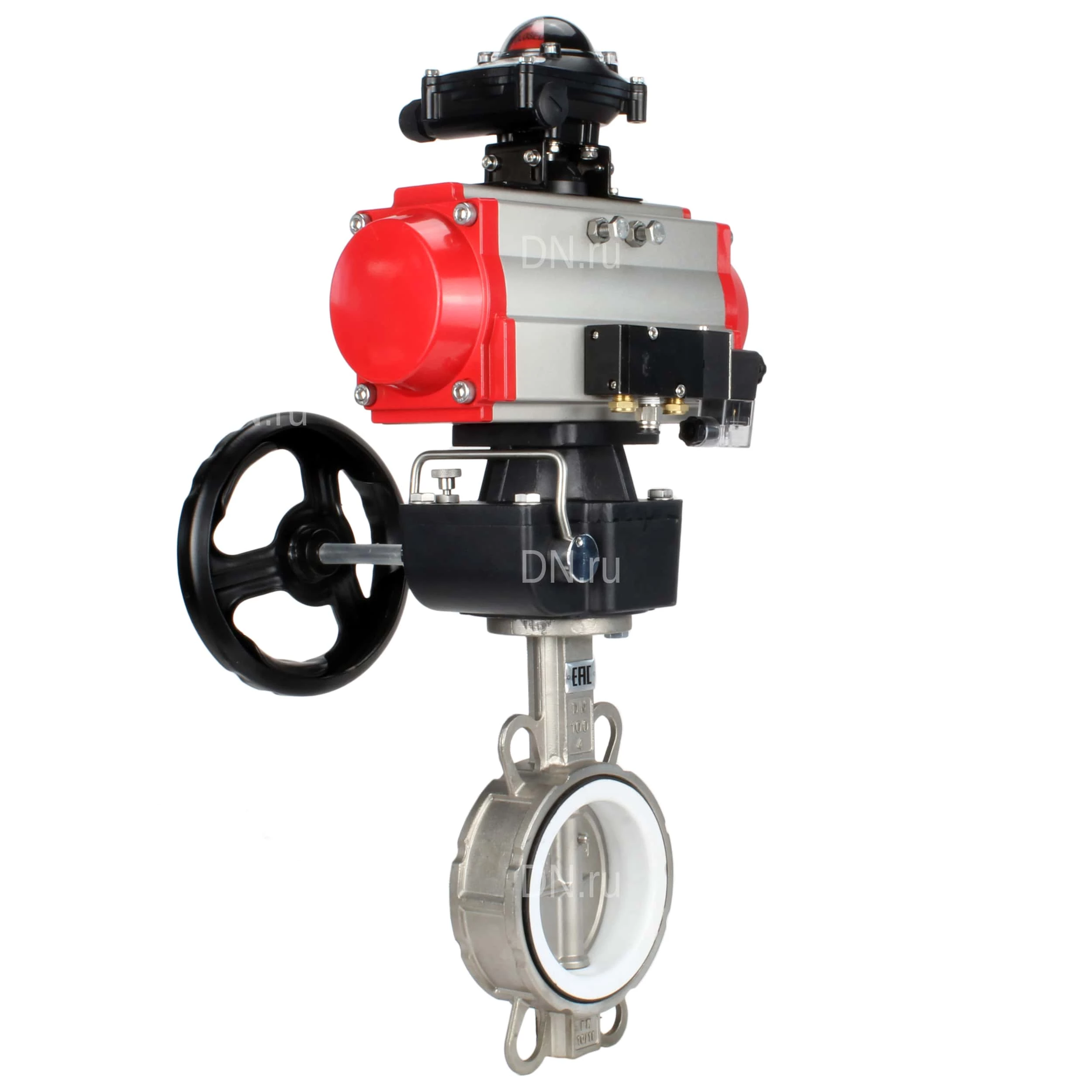Изображение товара Поворотный дисковый затвор DN.ru Du250 Ру16 с пневмоприводом и нержавеющей сталью
