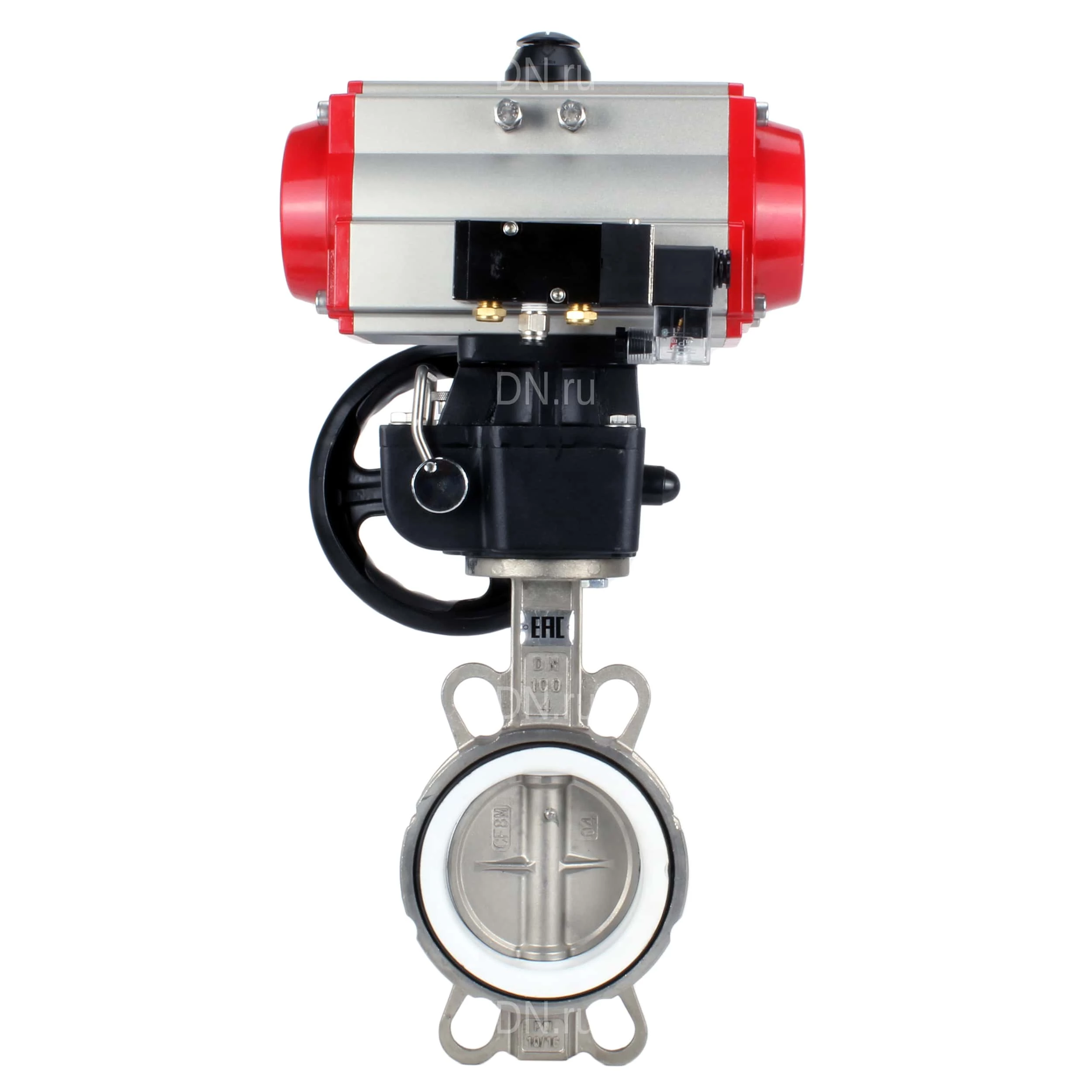 Изображение товара Затвор дисковый поворотный DN.ru WBV3232P-2W-Fb-H Ду125 Ру16 с пневмоприводом