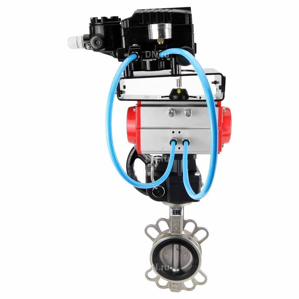 Изображение товара Затвор дисковый поворотный DN.ru WBV3232V-2W-Fb-H Ду125 Ру16 нержавеющая сталь Viton пневмопривод