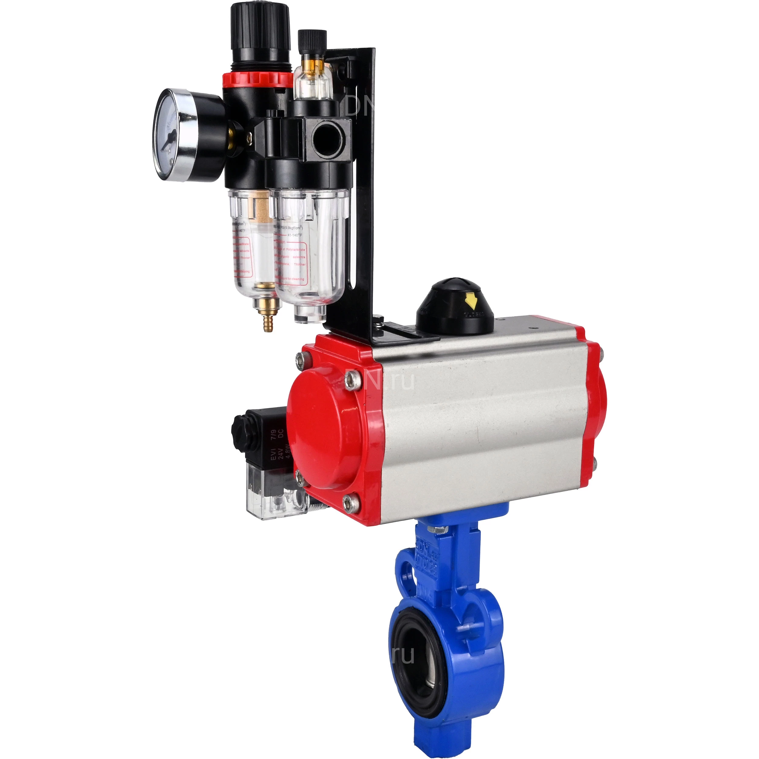 Изображение товара Пневматический дисковый затвор DN.ru Ду25 Ру16 с возвратным пружинами и блоком AFC2000