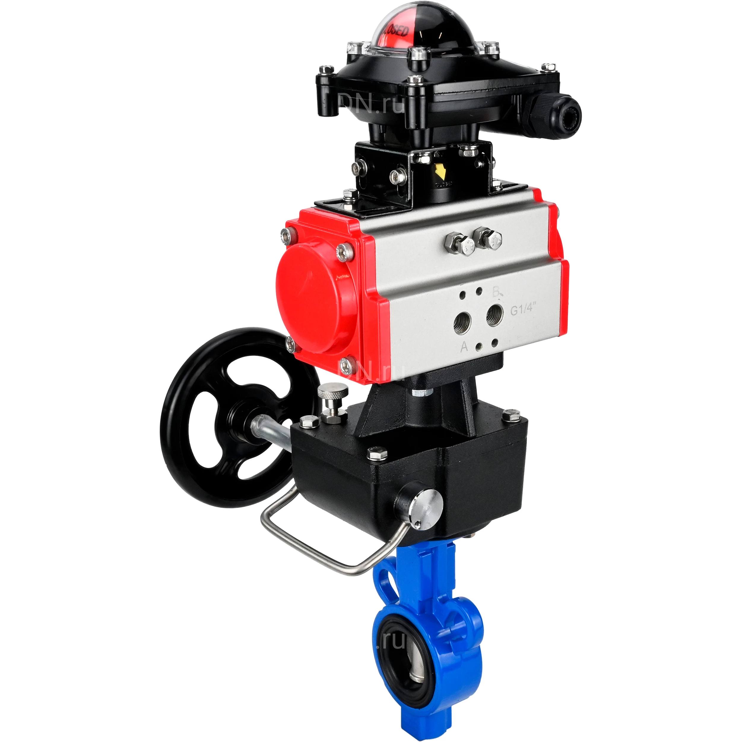 Изображение товара Затвор дисковый поворотный DN.ru WBV0232E-2W-Fb-H Ду25 Ру16 с пневмо-двигателем