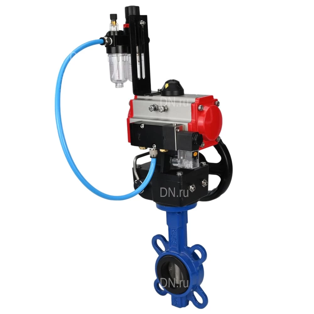 Изображение товара Затвор дисковый поворотный DN.ru WBV1413E-2W-Fb-H Ду65 с пневмоприводом IP65 Россия