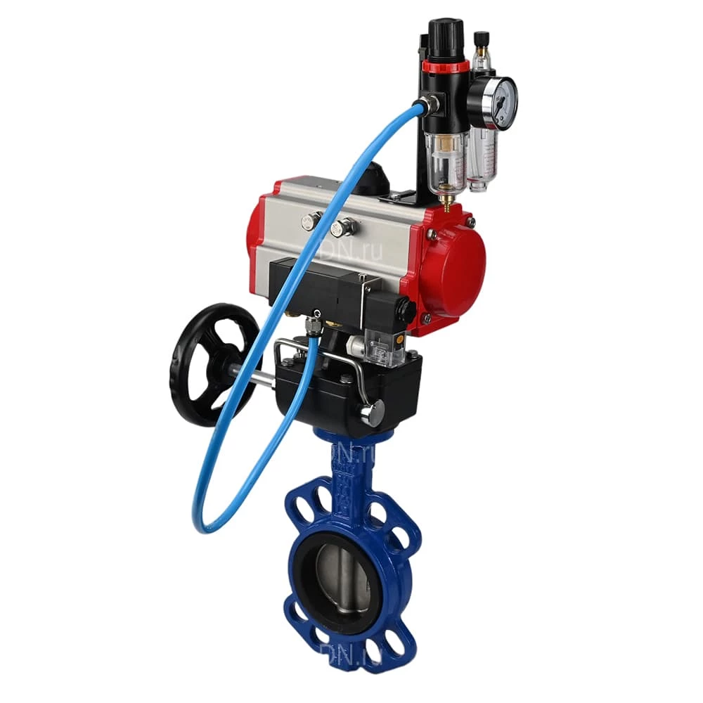 Изображение товара Затвор дисковый поворотный DN.ru WBV1413E-2W-Fb-H Ду100 с пневмоприводом