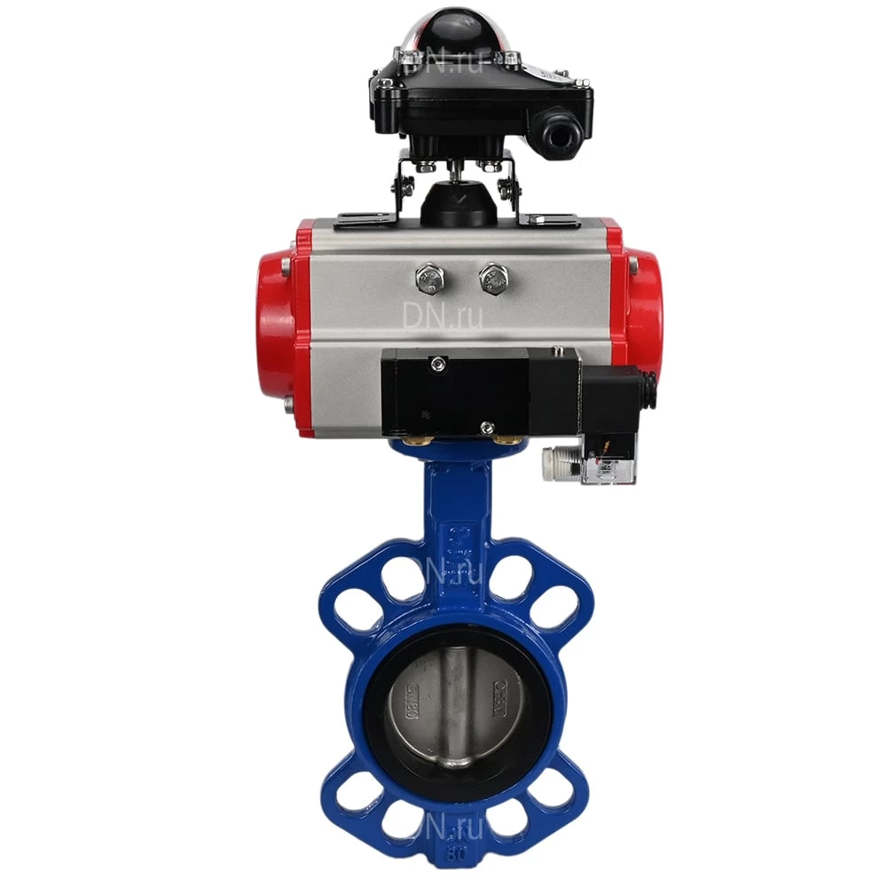 Изображение товара Затвор дисковый поворотный DN.ru Ду80 с пневмоприводом и межфланцевым соединением