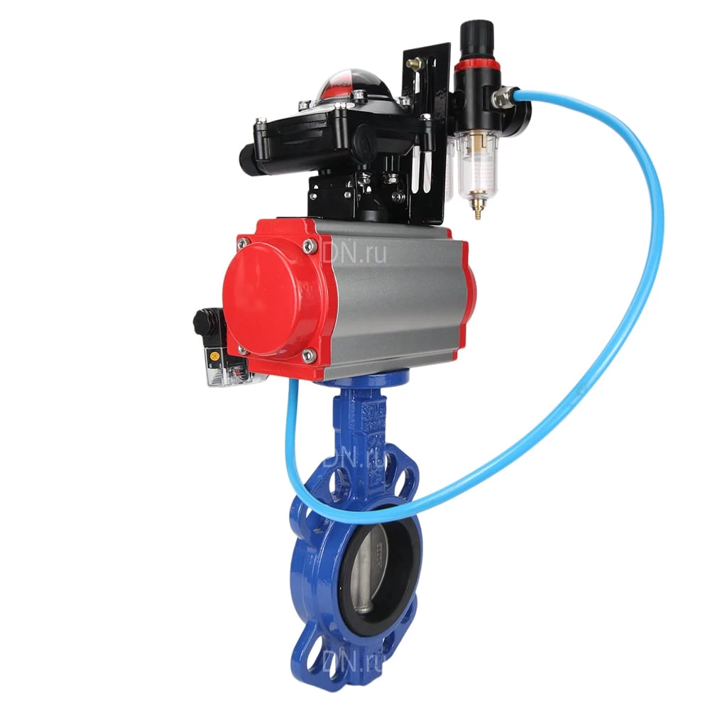 Изображение товара Затвор дисковый поворотный DN.ru WBV1413E-2W-Fb-H Ду100 пневмопривод IP67