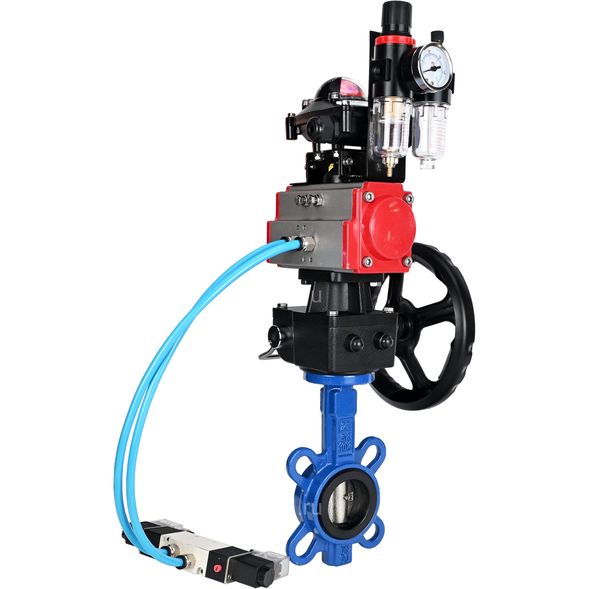 Изображение товара Затвор дисковый поворотный DN.ru WBV1413E-2W-Fb-H Ду250 с пневмоприводом