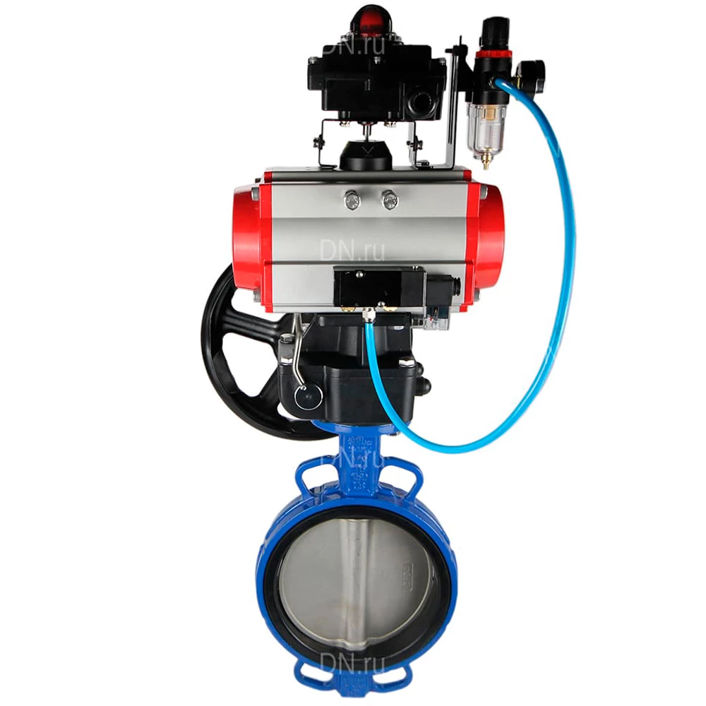 Изображение товара Затвор дисковый поворотный DN.ru WBV1413E-2W-Fb-H Ду200 с пневмоприводом