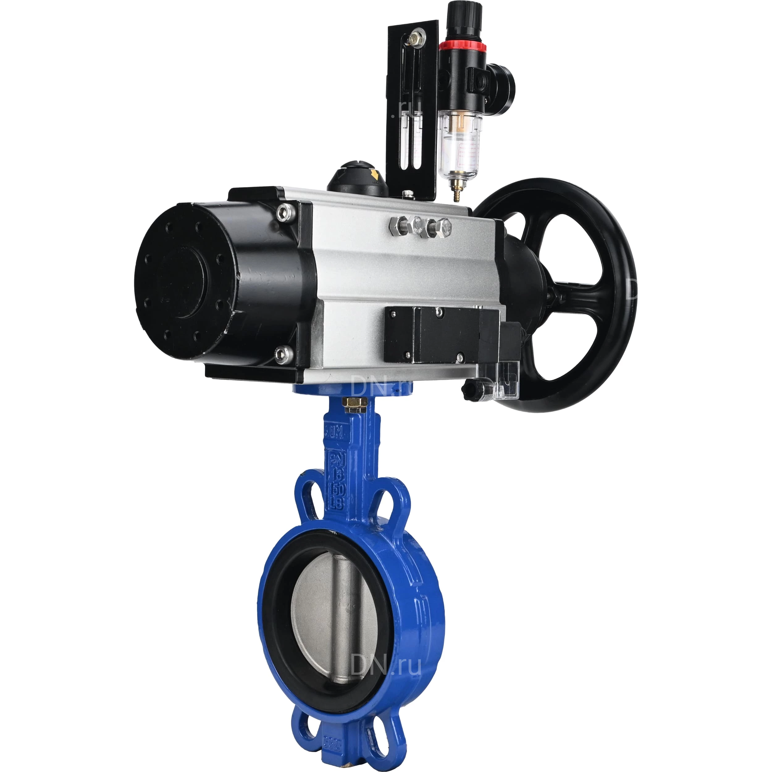 Изображение товара Затвор дисковый поворотный DN.ru Ду150 Ру16 с пневмоприводом
