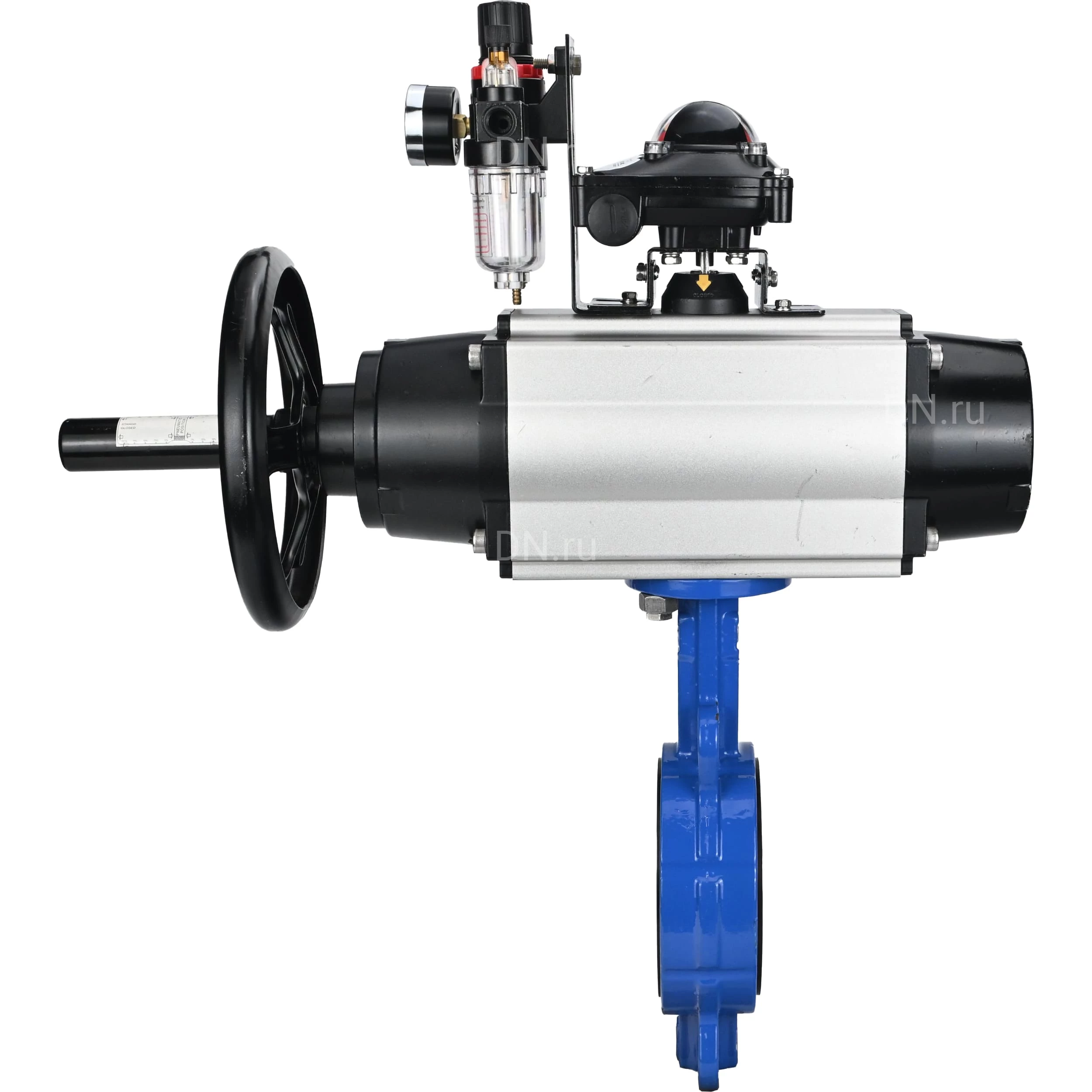 Изображение товара Дисковый поворотный затвор DN.ru Ду125 с пневмоприводом и фланцевым подключением