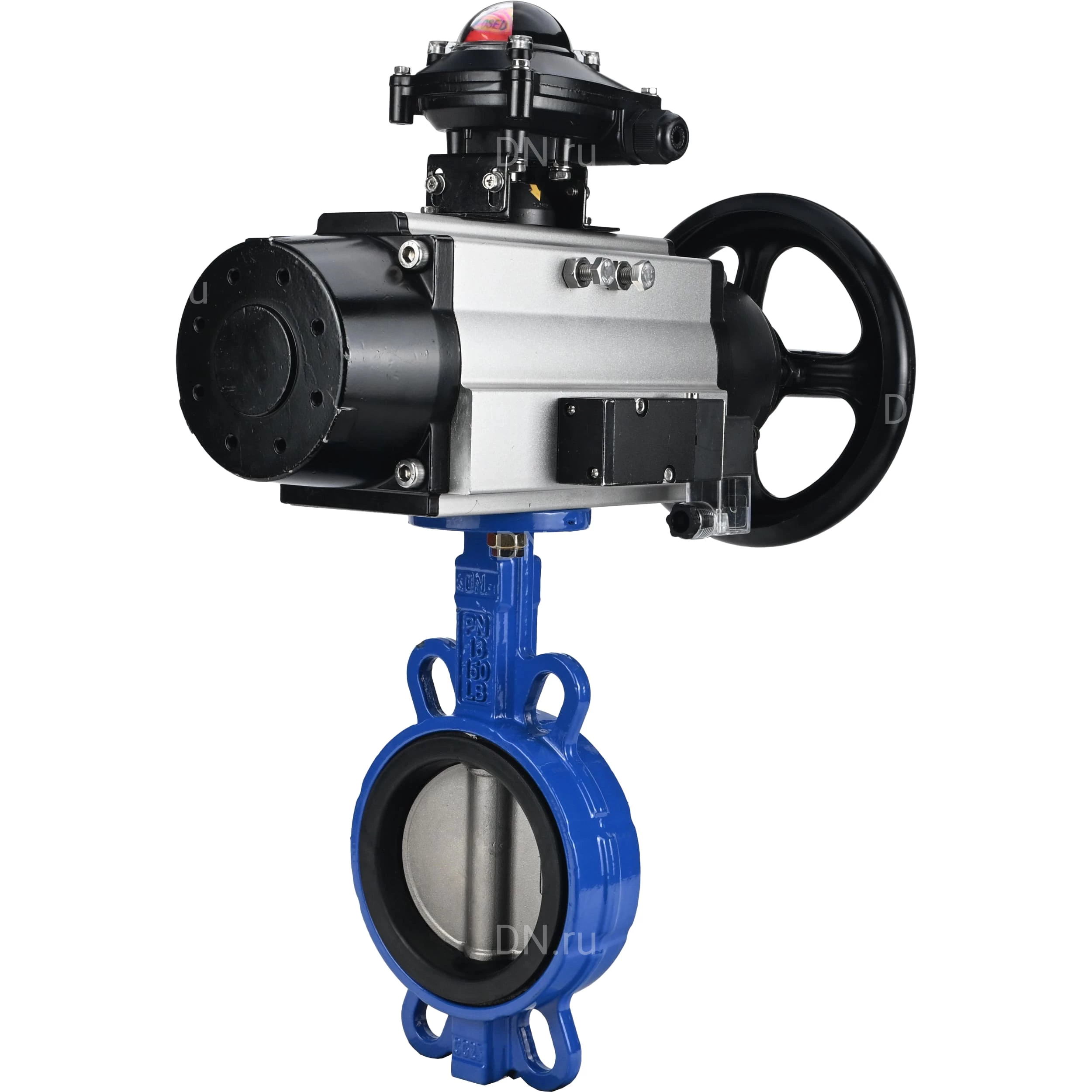 Изображение товара Затвор дисковый поворотный DN.ru WBV1132N-2W-Fb-H Ду125 с пневмоприводом