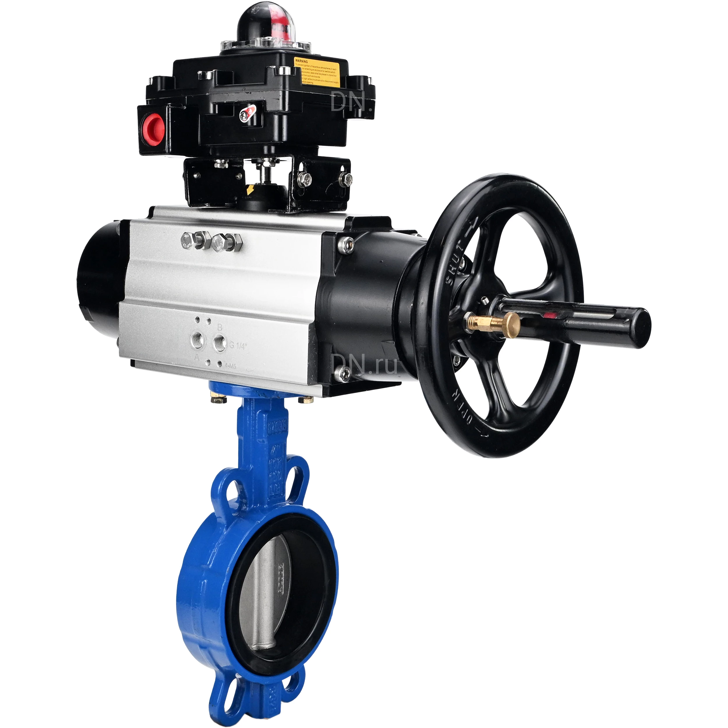 Изображение товара Затвор дисковый поворотный DN.ru WBV1132N-2W-Fb-H Ду150 с пневмоприводом