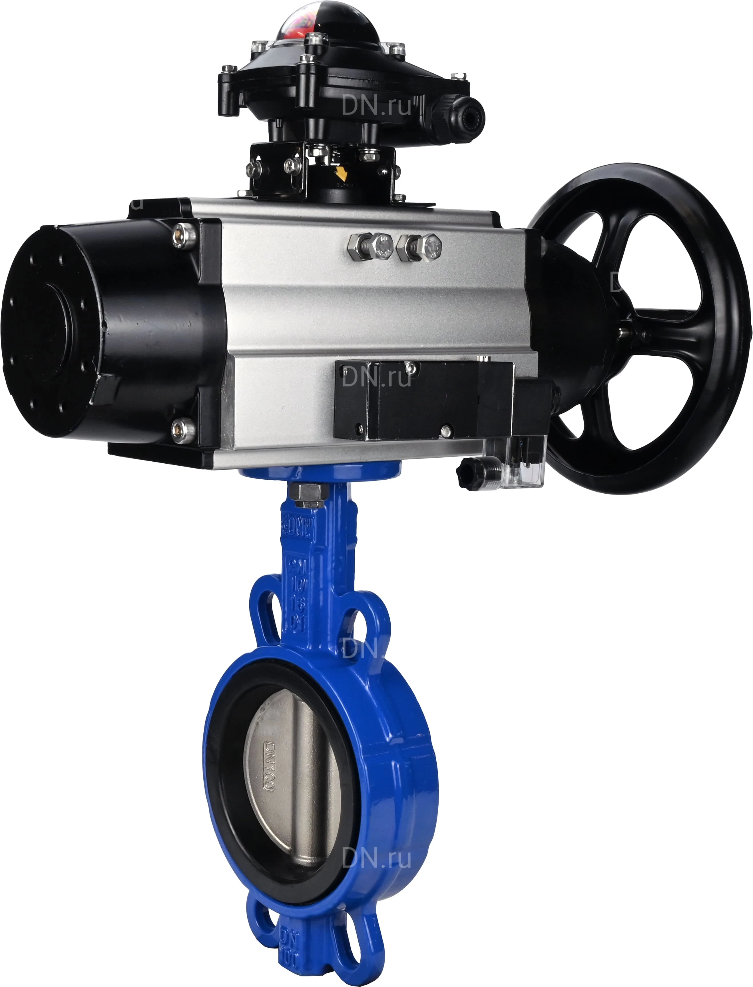 Изображение товара Затвор дисковый поворотный DN.ru WBV1432E-2W-Fb-H Ду150 с пневмоприводом