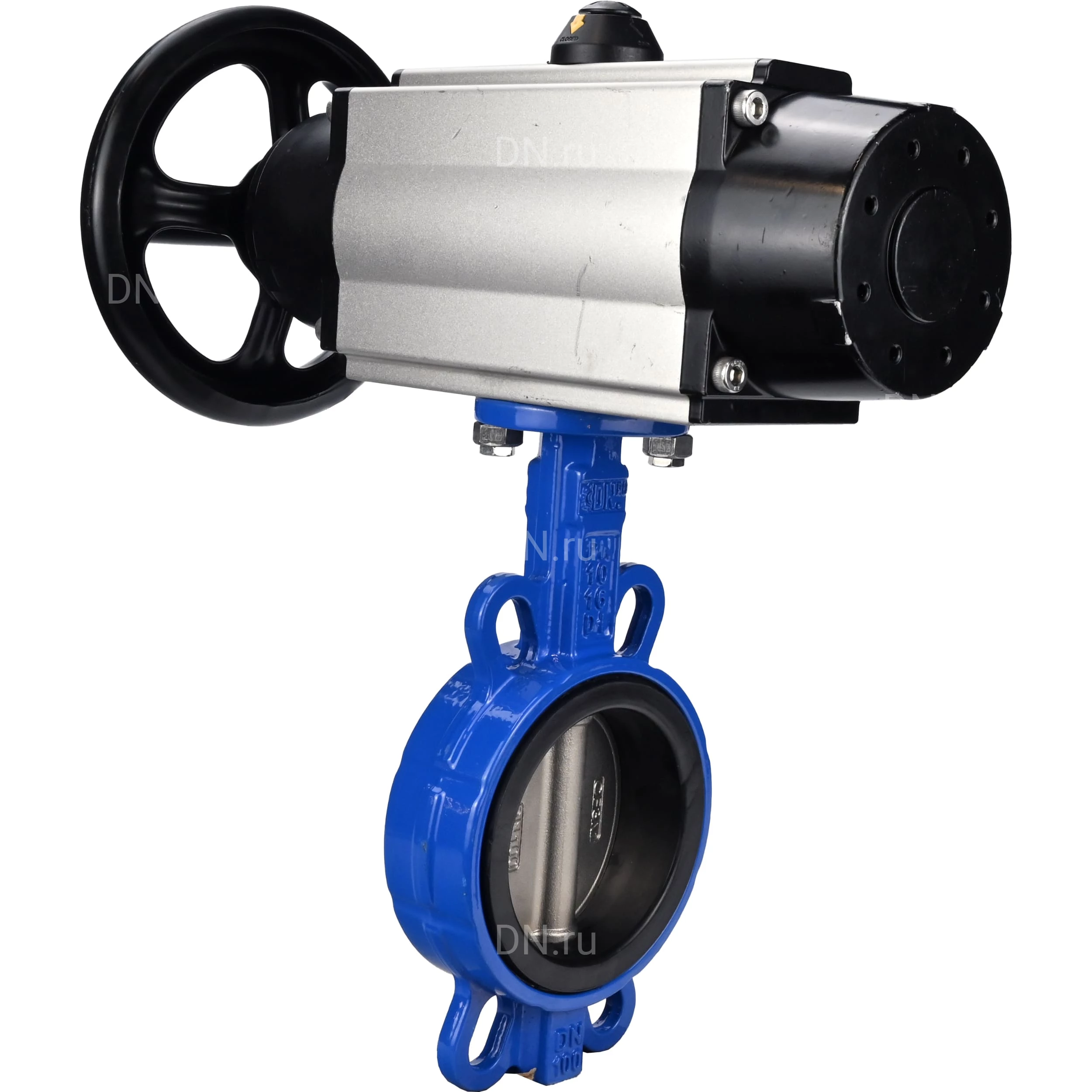 Изображение товара Затвор дисковый поворотный DN.ru WBV1432E-2W-Fb-H Ду150 Ру16 с пневмоприводом