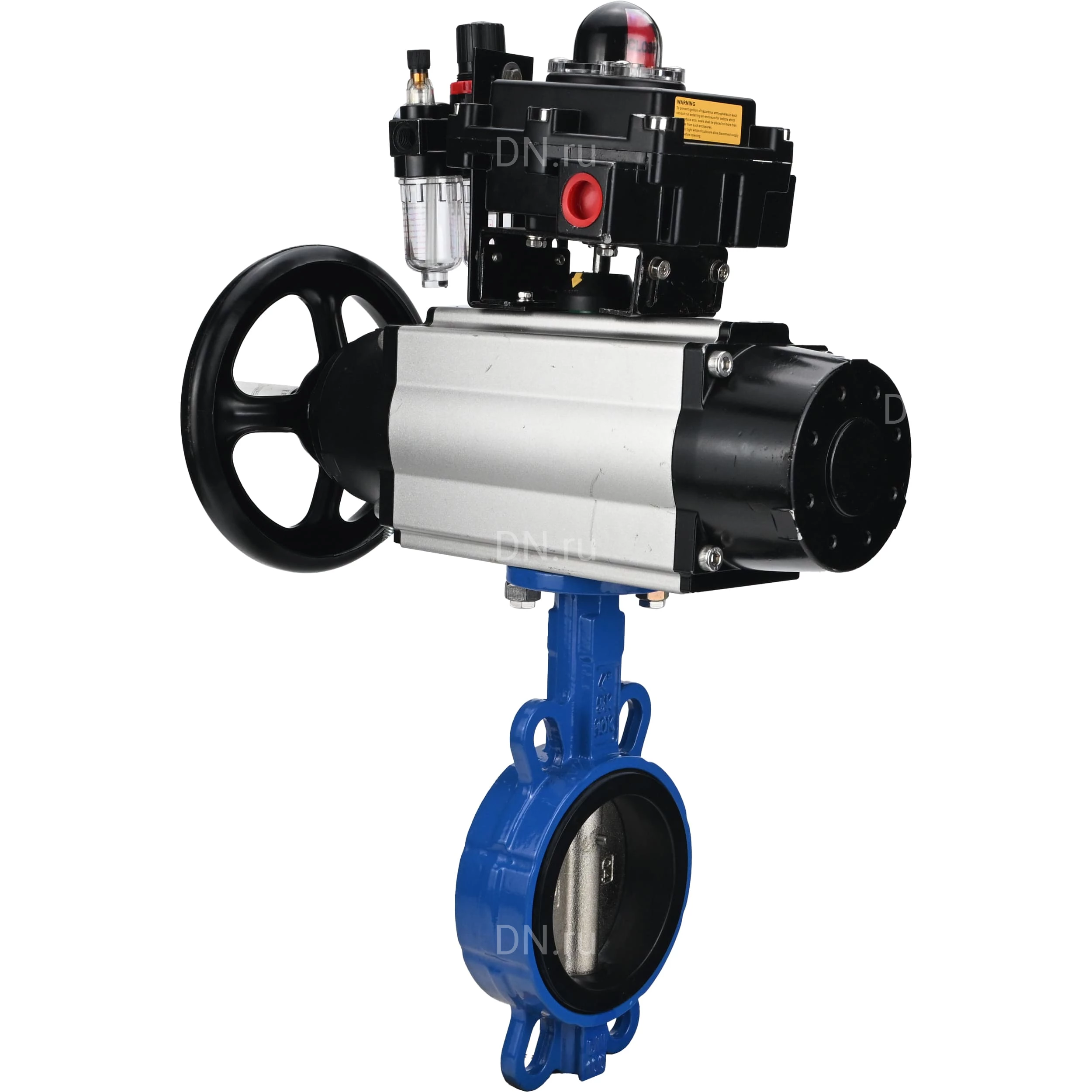 Изображение товара Затвор дисковый поворотный DN.ru Ду150 Ру16 с пневмоприводом и блоками контроля