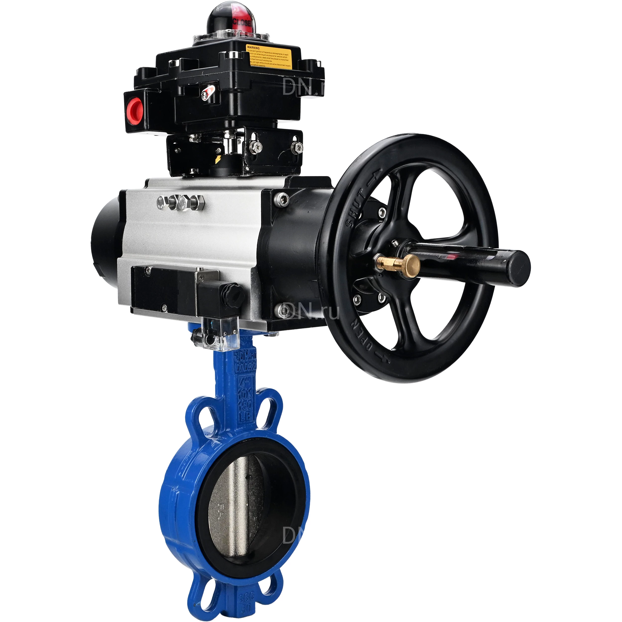 Изображение товара Затвор дисковый поворотный DN.ru WBV1413E-2W-Fb-H Ду150 Ру16 с пневмоприводом