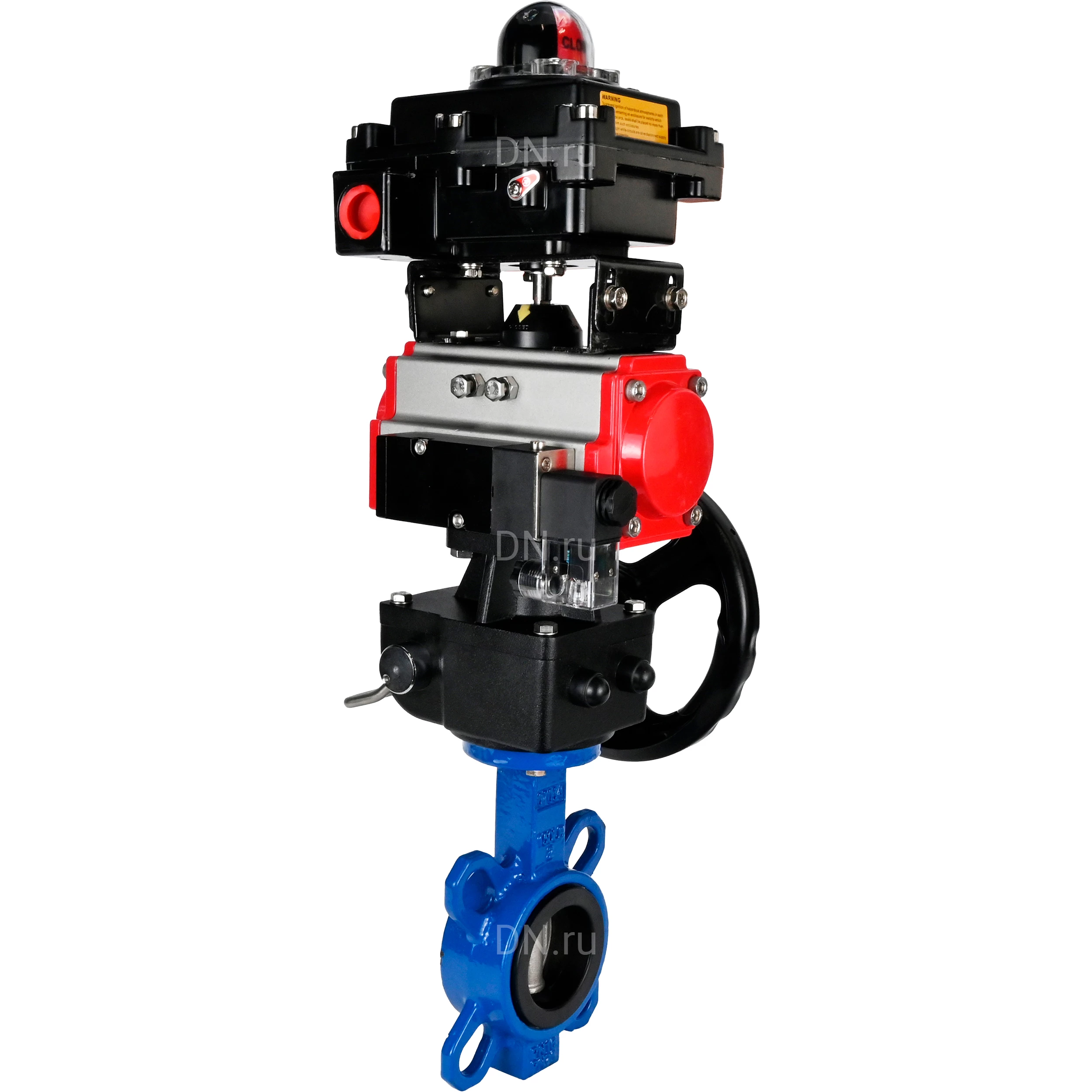 Изображение товара Дисковый поворотный затвор DN.ru Ду125 Ру16 с пневмоприводом и ручным дублером