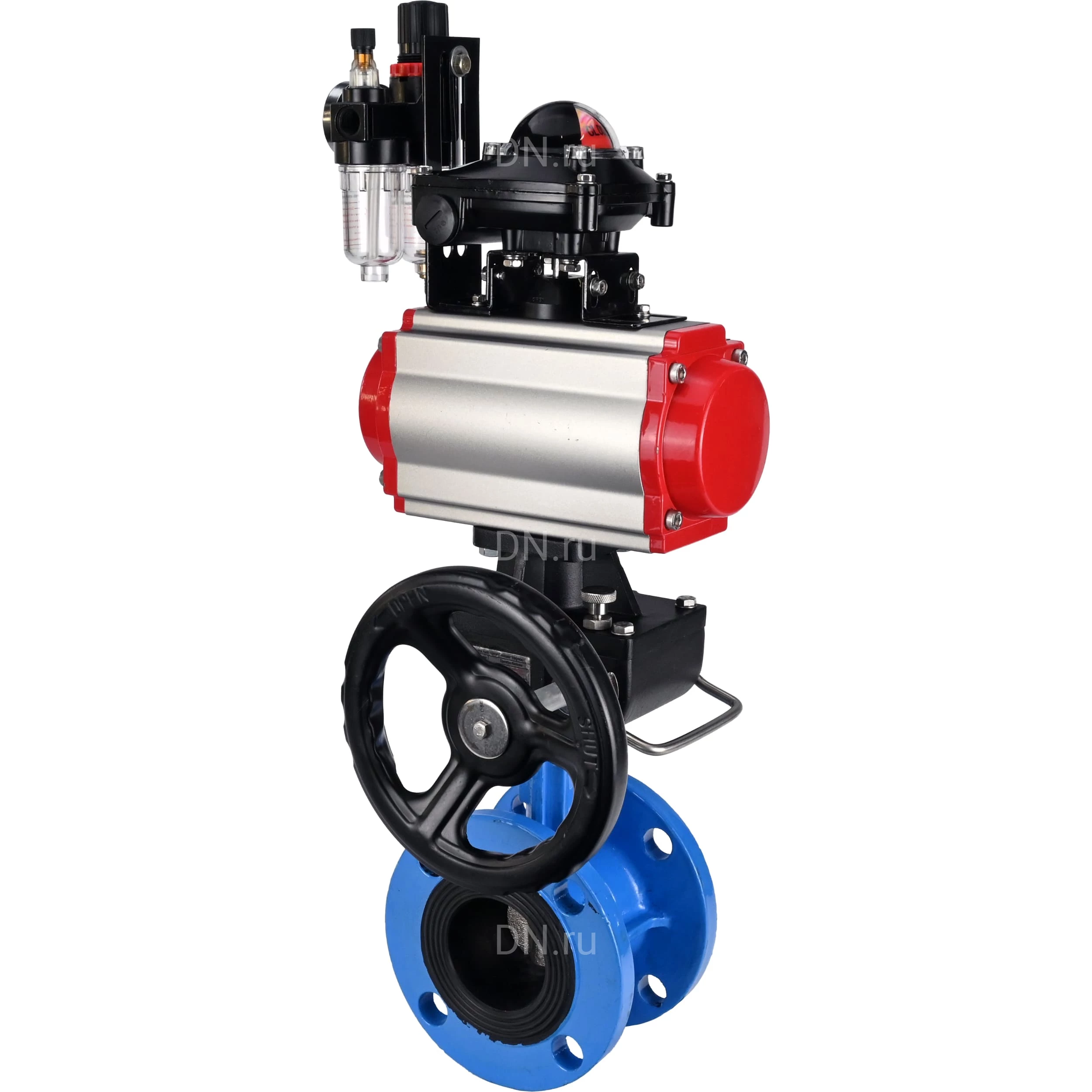 Изображение товара Затвор дисковый поворотный DN.ru WBV1313E-2W-F-H Ду100 Ру16 с пневмоприводом