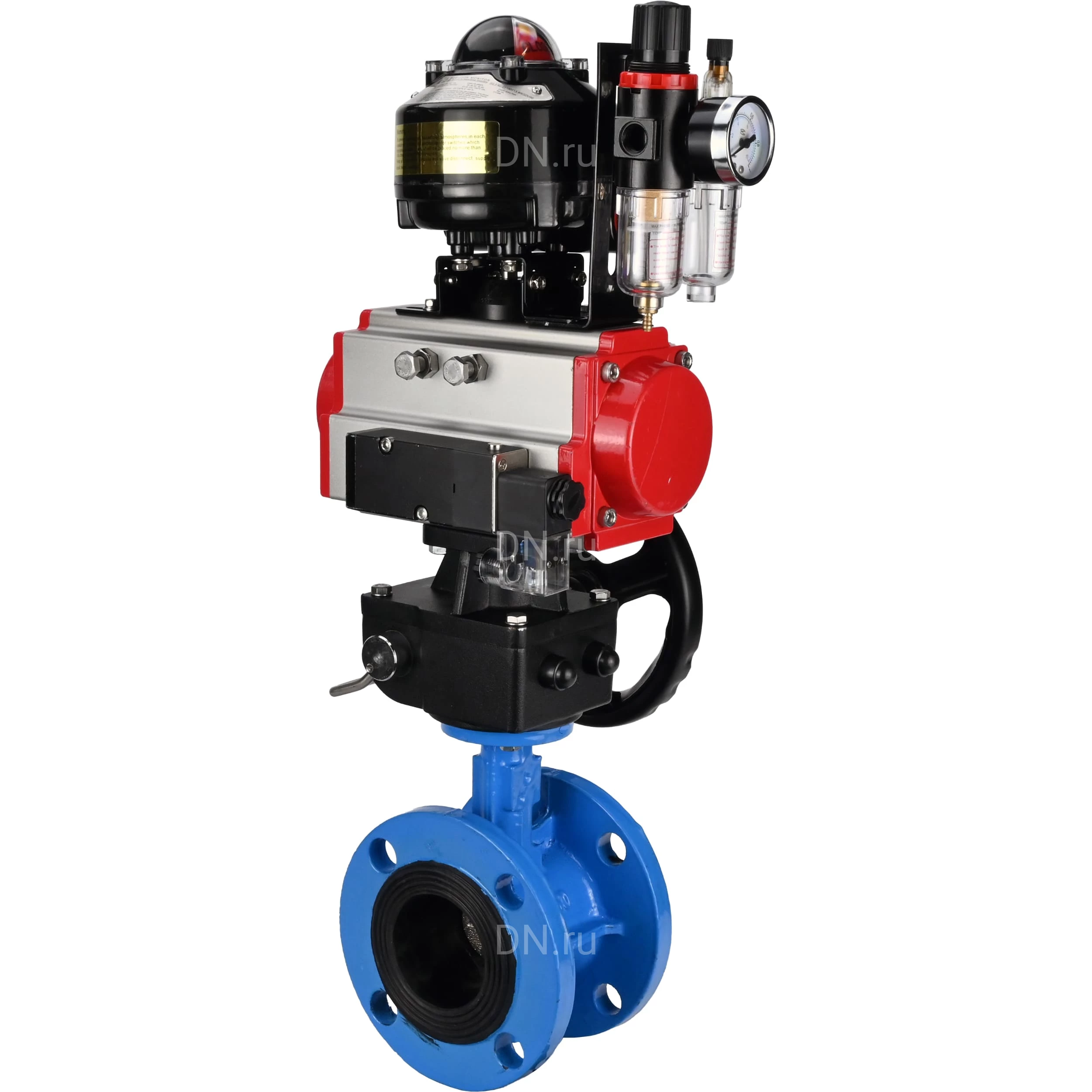 Изображение товара Затвор дисковый поворотный DN.ru WBV1313E-2W-F Ду80 Ру16 с пневмоприводом